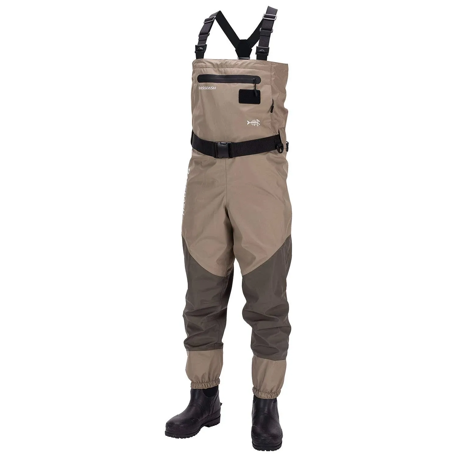 BASSDASH Men’s Breathable Chest and Waist Convertible Waders for Fishing Hunting, Stocking Foot and Boot Foot Waders, X-Large King