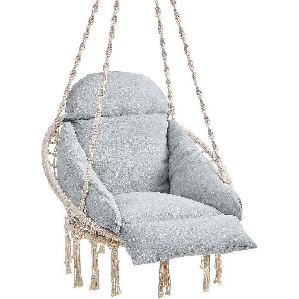 Macrame Hammock Hanging Chair with Cushion Gray