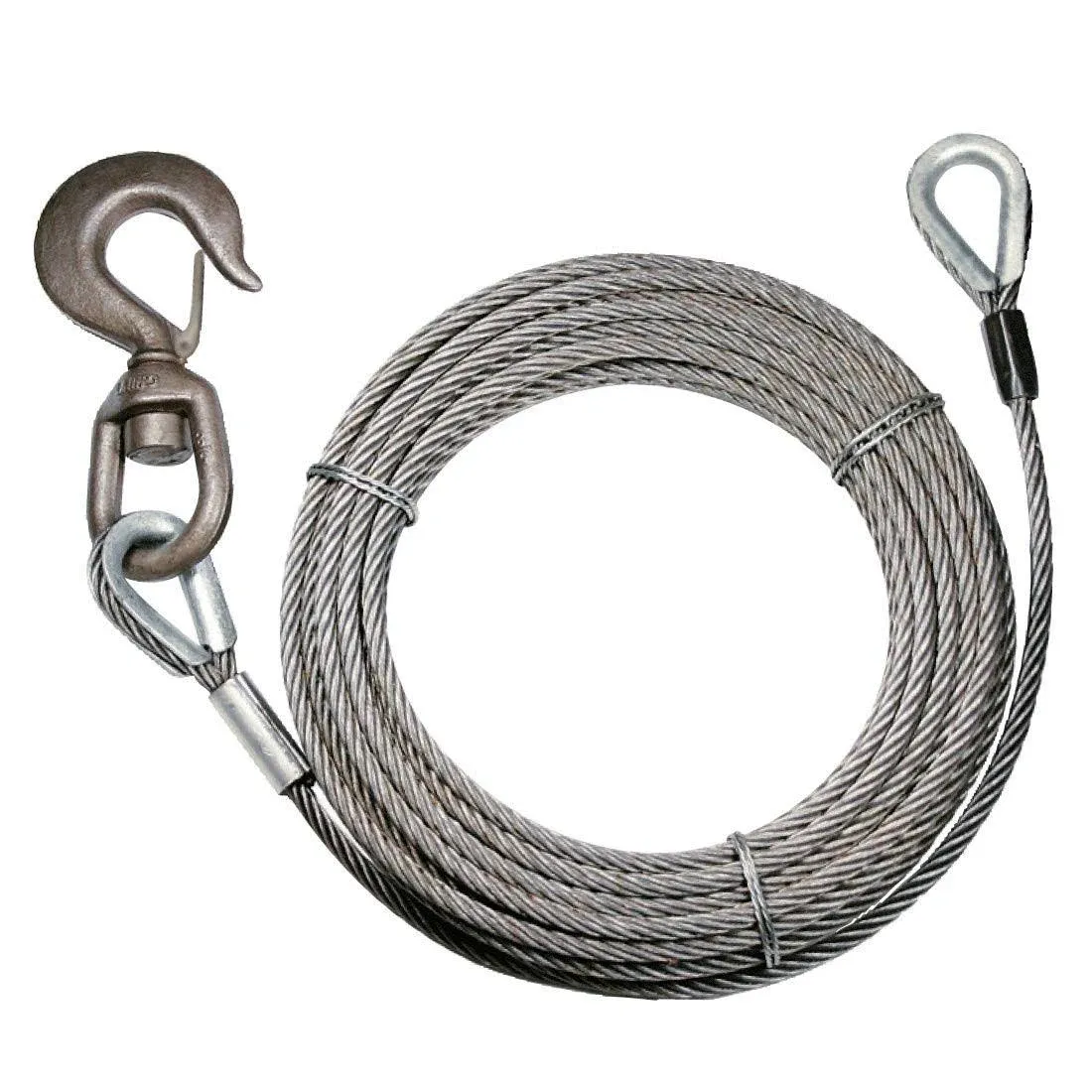 Extension Winch Cable, Swivel Hook &amp; Eye, Fiber Core, 3/8&#034;x50&#039;, 12000 lbs MBS