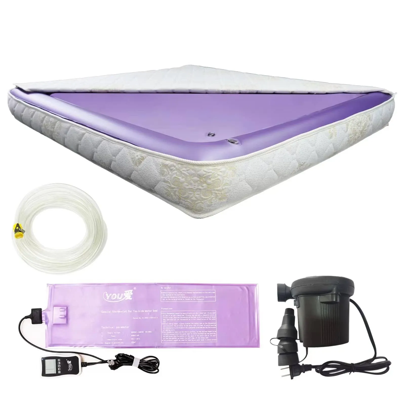 Waterbed Free Flow Full Wave Mattress - Softside Water Bed Mattress Heater Thermostat Waterbed Set Easy to Use Suitable for Home (Queen, Free Flow Full Wave)