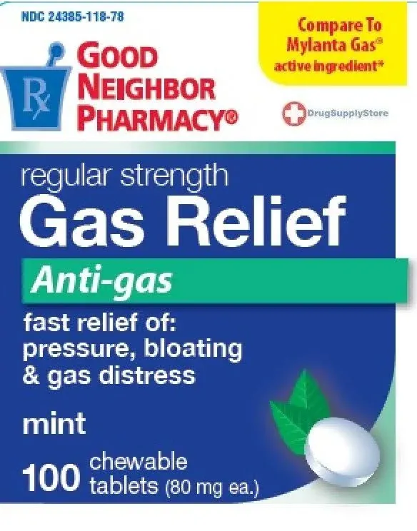 GNP Gas Relief Anti-Gas 100 Chewable Tablets Pressure, Bloating &amp; Gas Distress