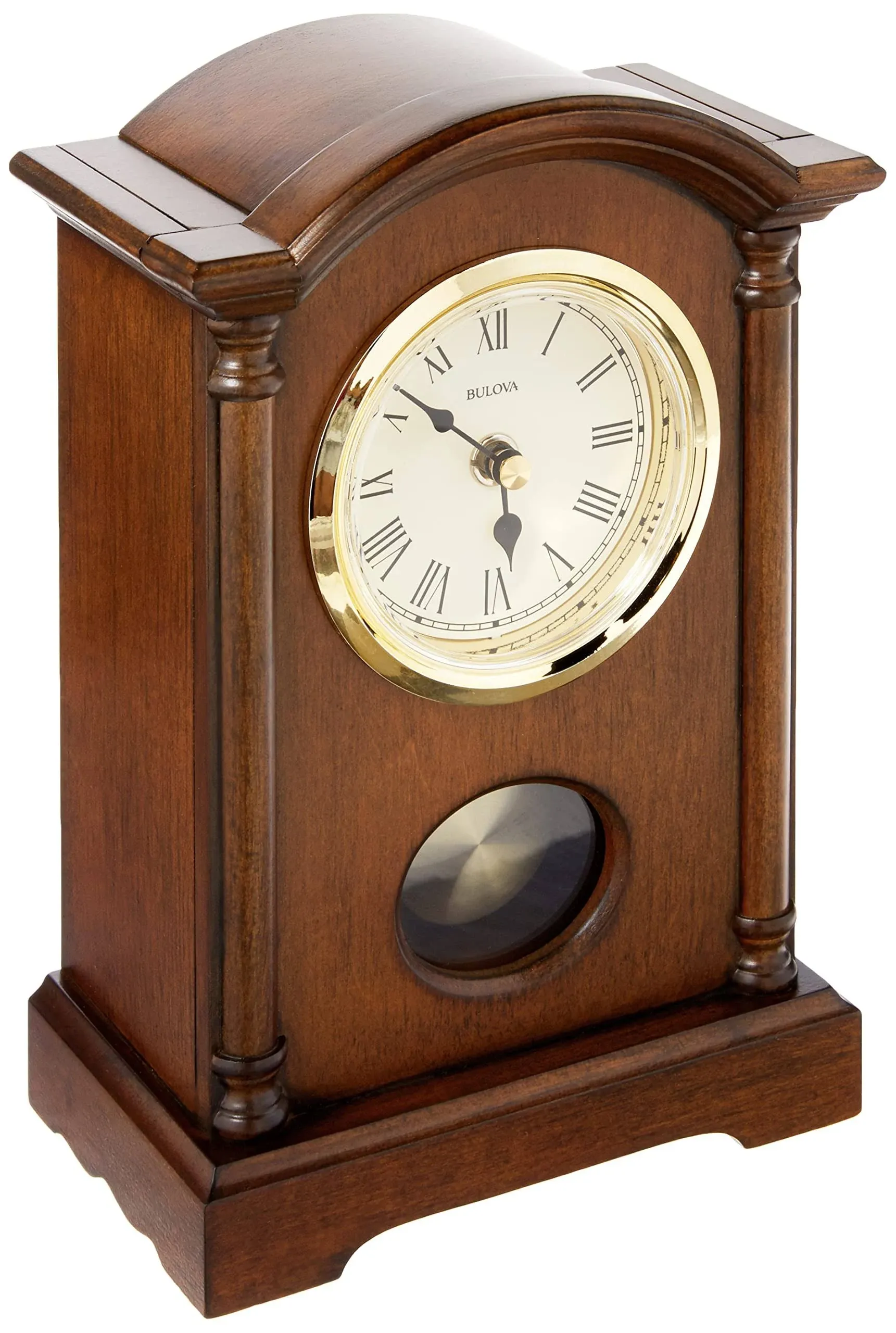 Bulova Clocks Dalton Chiming Pendulum Wooden Table Clock, Walnut Finish (Used)