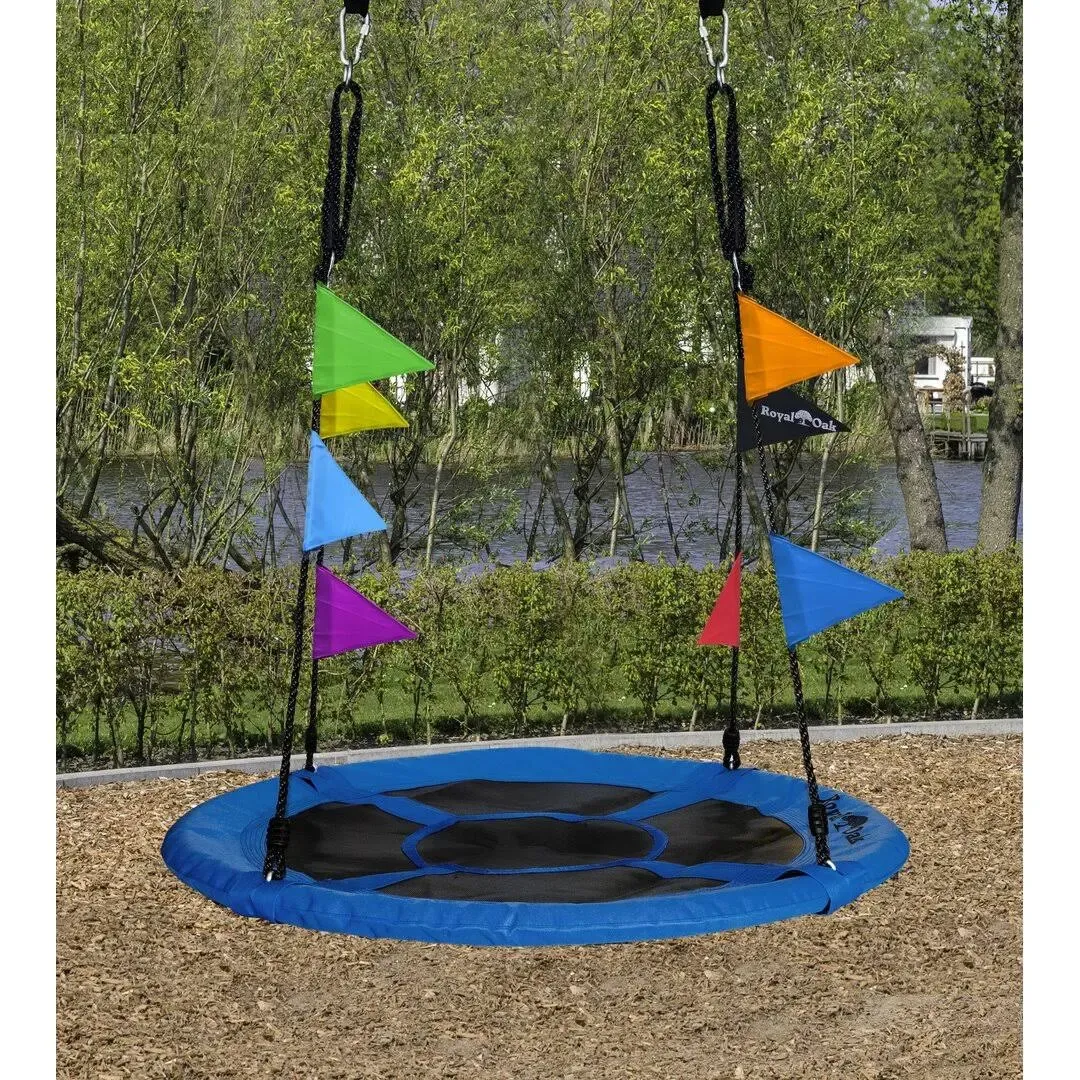 Royal Oak Saucer Tree Swing,Giant 40 Inches with Carabiners and Flags, Heavy Duty 1680D Oxford Fabric,700 lb Weight Capacity, Steel Frame,Waterproof, Easy Install Step by Step Instructions (Blue)