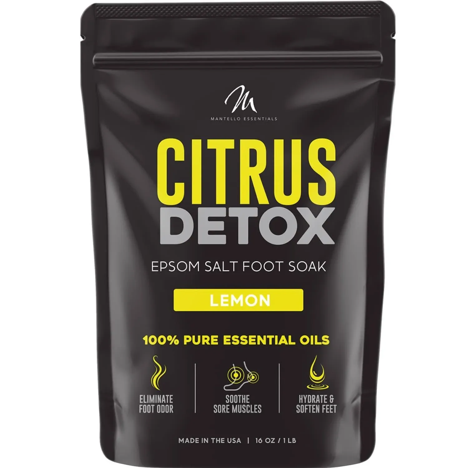 Mantello Citrus Detox Foot Soak for Foot Care - Foot Soaker for Use with A Feet Soaking Tub - Foot Soak Salts to Soften and Soothe Feet - Epsom Salt F