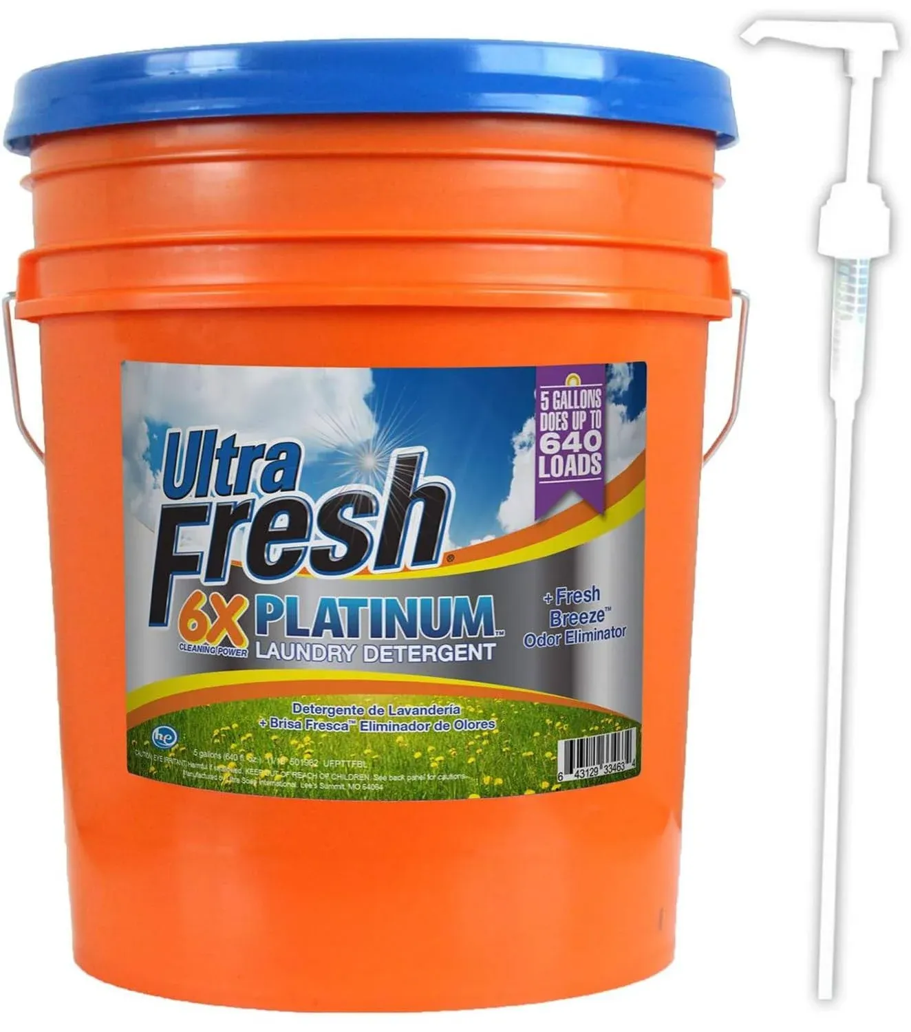 Ultra Fresh® 6X Platinum™ Laundry Detergent + Fresh Breeze™ Odor Eliminator - 5 Gallons - Whitens & Brightens Clothes - Removes Odors and Adds a Clean Fresh Scent - Up to 640 Loads