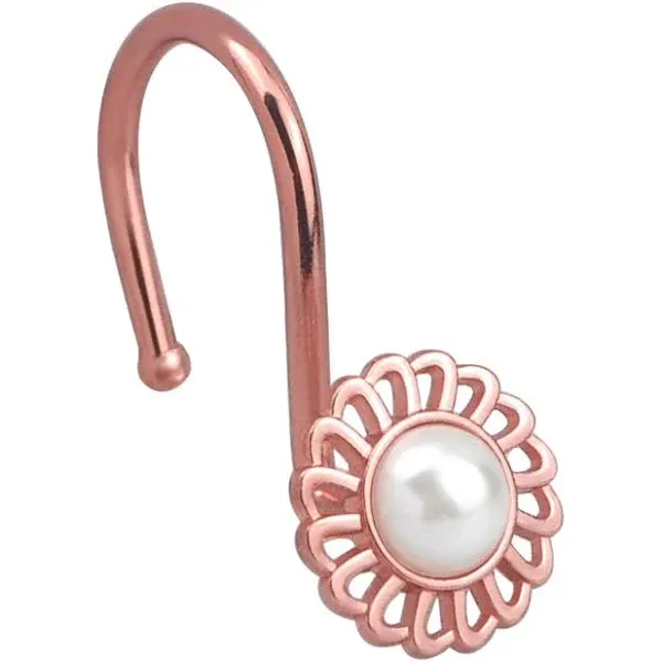 Rose Gold Shower Curtain Hooks Floral Pearl Design Shower Curtain Rings Rustproo