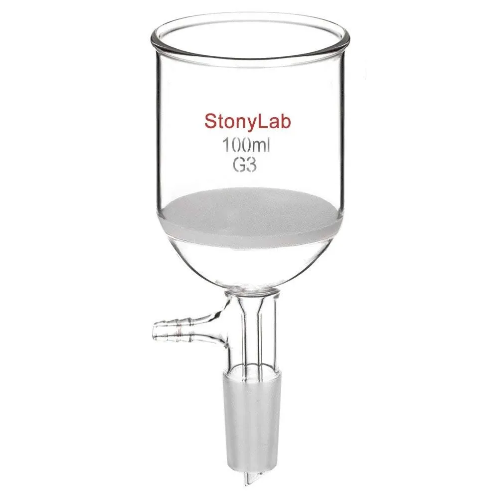 StonyLab Borosilicate Glass Buchner Filtering Funnel with Fine Frit(G3), 56mm Inner-Diameter, 60mm Depth, with 24/40 Standard Taper Inner Joint and Vacuum Serrated Tubulation (100ml)