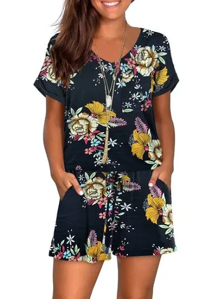 Mokayee Womens Summer Cute Front Tie Short Jumpsuits Rompers with Pockets