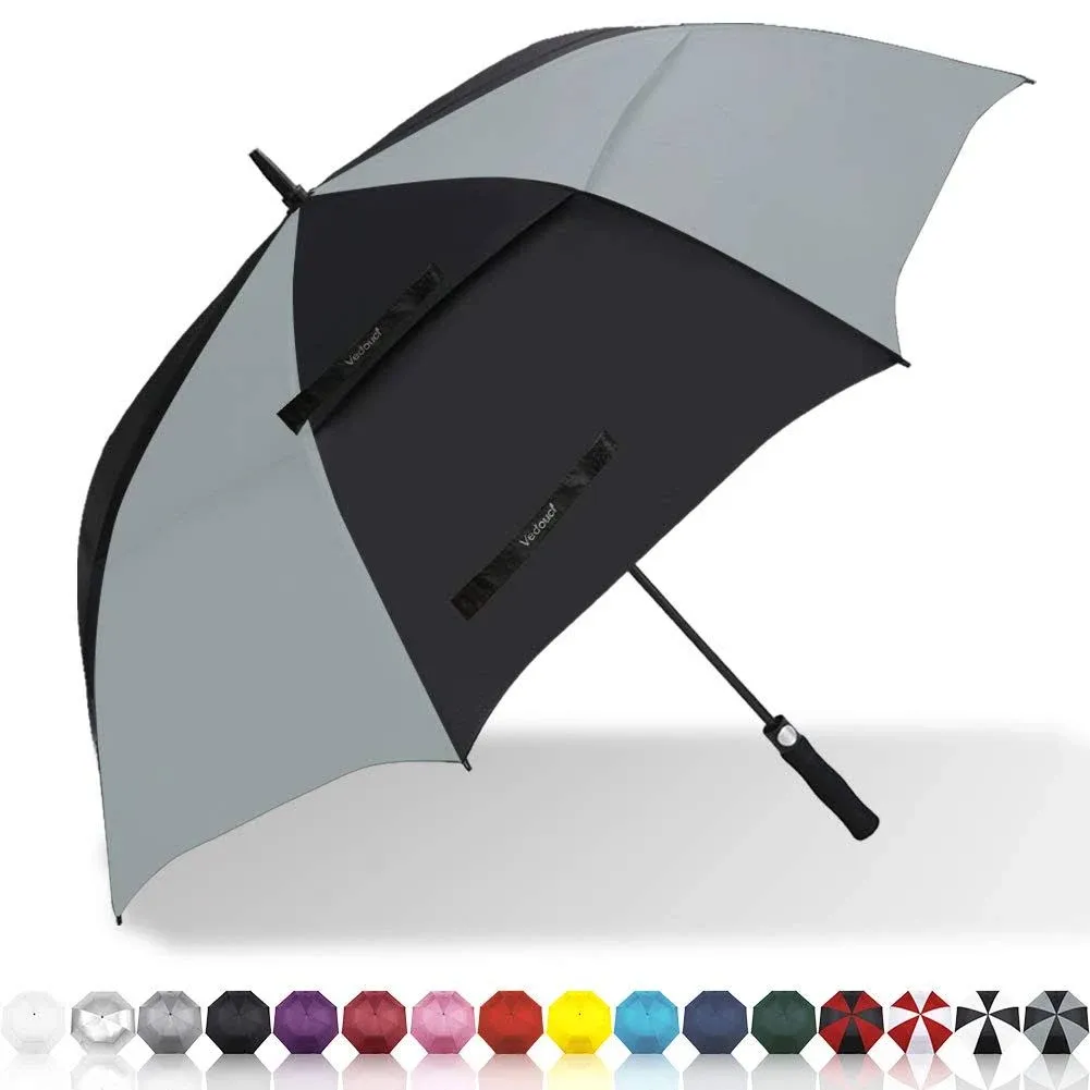 USA Large Oversize Golf Umbrella Double Canopy Vented Windproof Stick Umbrella with Teflon Coating, Automatic Umbrellas Anti UV Coating Golf Umbrellas