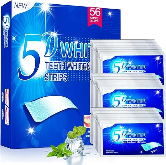 Teeth Whitening Strips for Teeth Sensitive: 56 Whitener Strips Effective 5D Teeth Whitener Strips Reduced Sensitivity White Strips, Helps Remove Smoking/Coffee/Soda/Wine Stain (28 Treatments)