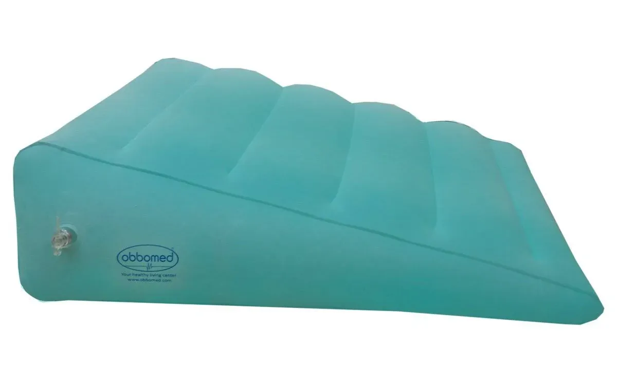 ObboMed HR-7510 Inflatable Portable Bed Wedge Pillow with Velour Surface for Sleeping, Travel, Trip Vacation, Horizontal Indention Prevent Sliding, 23” x 22” x(7.5”~1.5”), Cyan