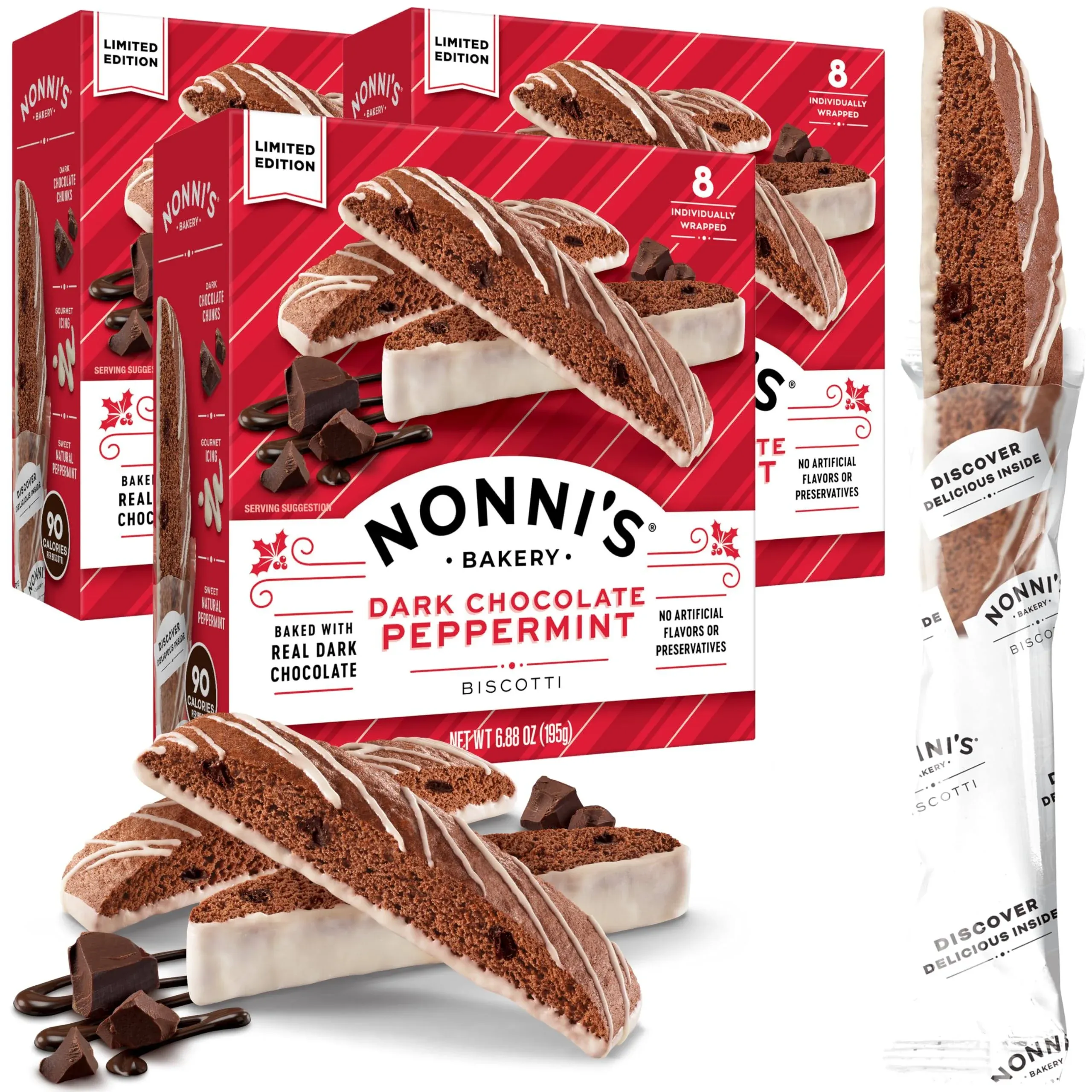 Nonni's Dark Chocolate Peppermint Biscotti - 3 Boxes Christmas Cookies - Italian ...