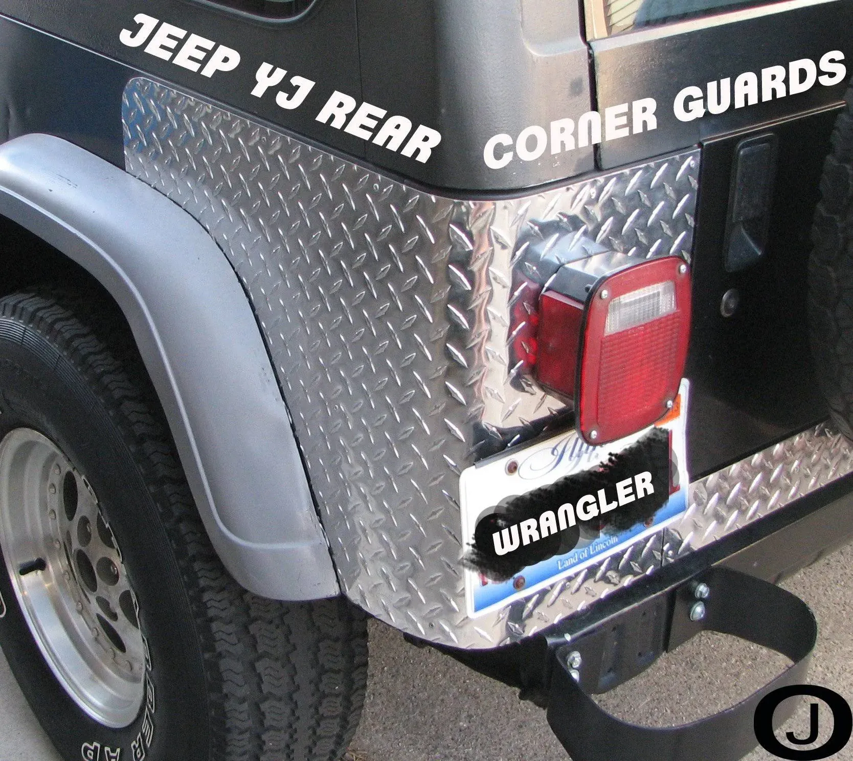 Fits Jeep Yj Wrangler 3 Pc Diamond Plate Rear Body Armor Corner Guard Kit