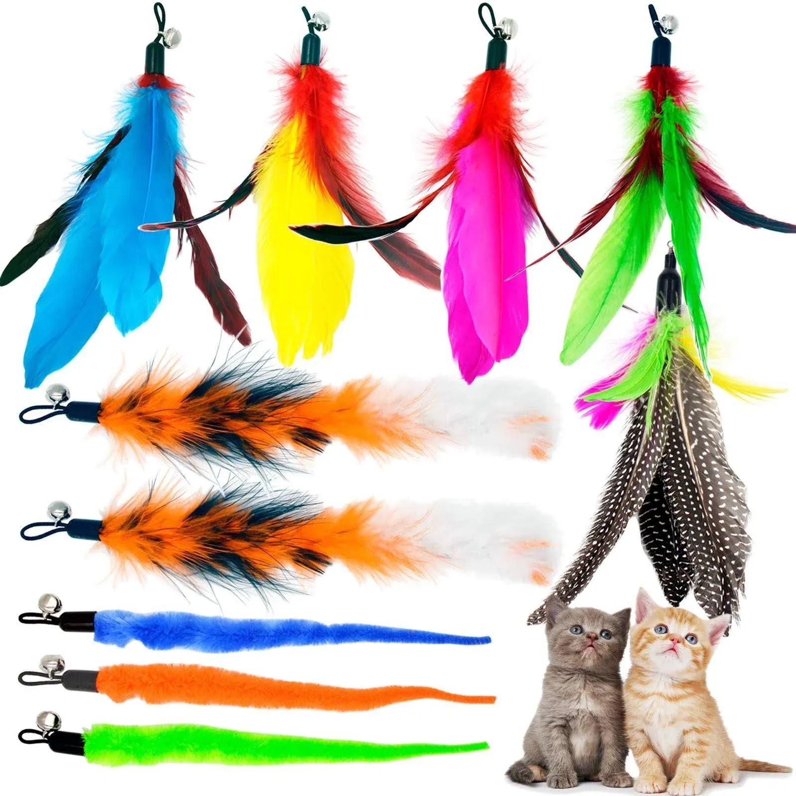 Cat Toy Feather Refills 10 PCS Natural Bird Feathers for Cat Wand