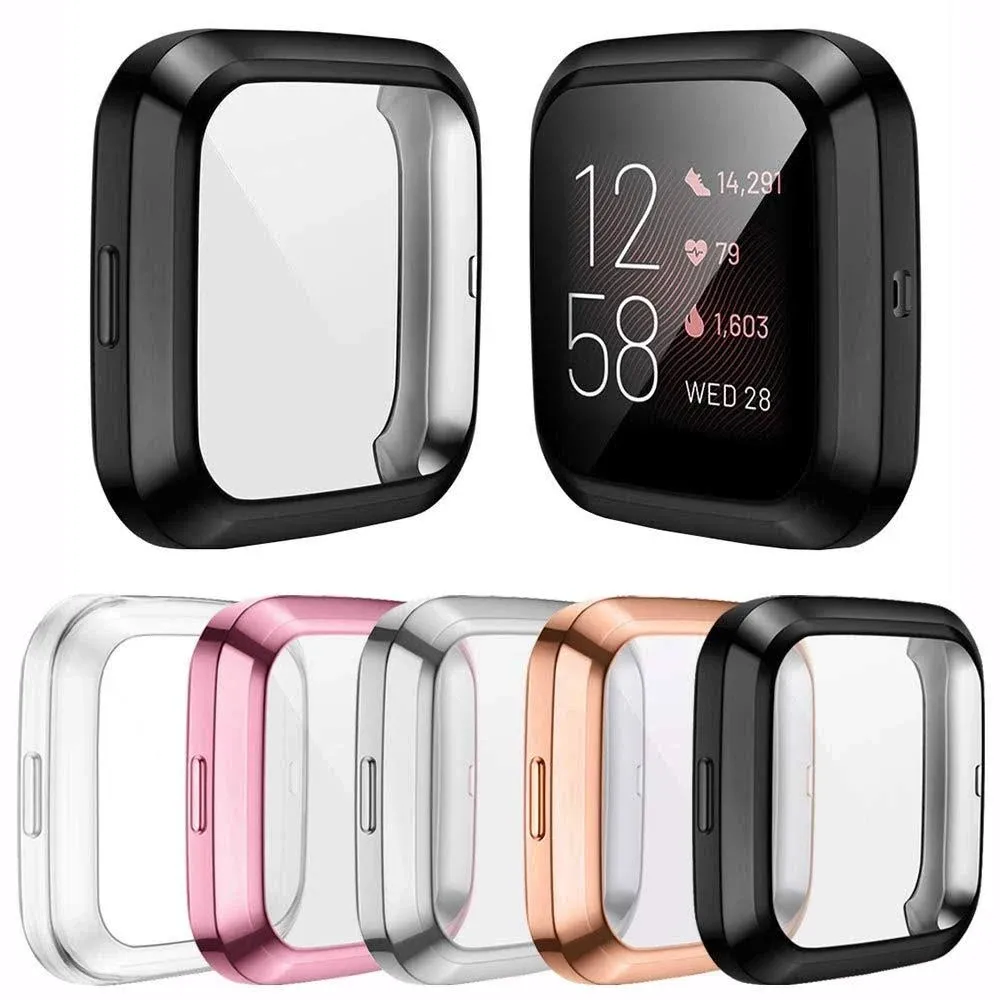 [5-Pack] Screen Protector Case Compatible with Fitbit Versa 2 Smartwatch, All-Around TPU Plated Protective Cover Scratch Resistant Bumper Shell Accessories (Clear+Silver+Black+Pink+Gold, Versa 2)