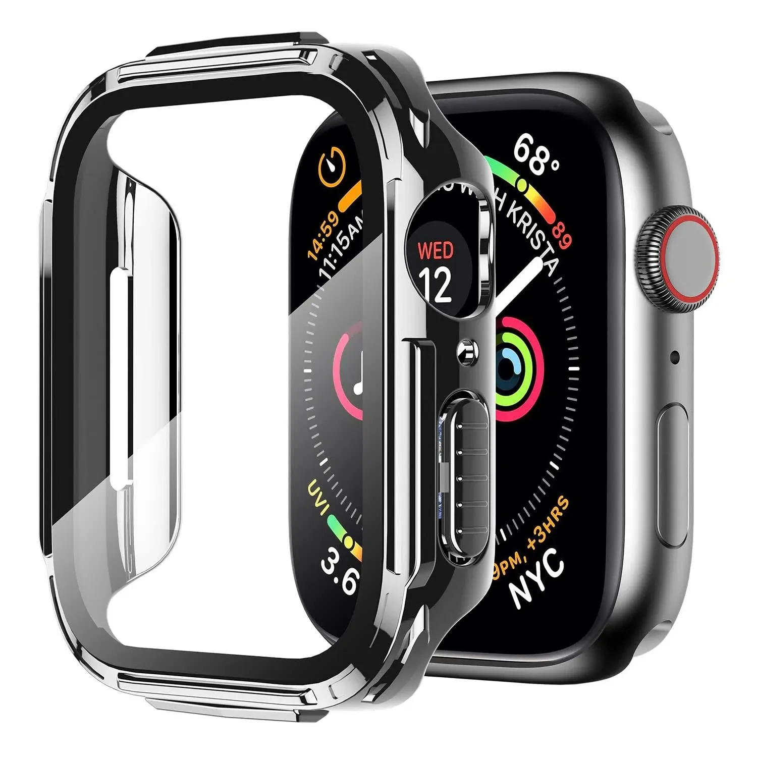 Mesime Rugged Case Cover Compatible for Apple Watch 40mm with Tempered Glass Screen for iwatch Series 4 5 6 SE Protective Bumper Accessories Hard Case for Women Men -Bright Black