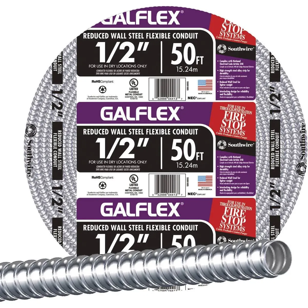 Southwire 1/2"x25' Steel Flexible Conduit