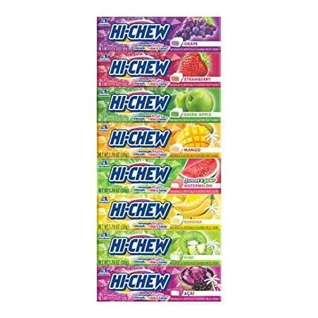 HI-CHEW Variety - Box of 8 Sticks, 1.76oz ea | 8 Flavors and Brand Sticker Included | Unique Fun Soft & Chewy Taffy Candy | Immensely Juicy Fruit Flavors