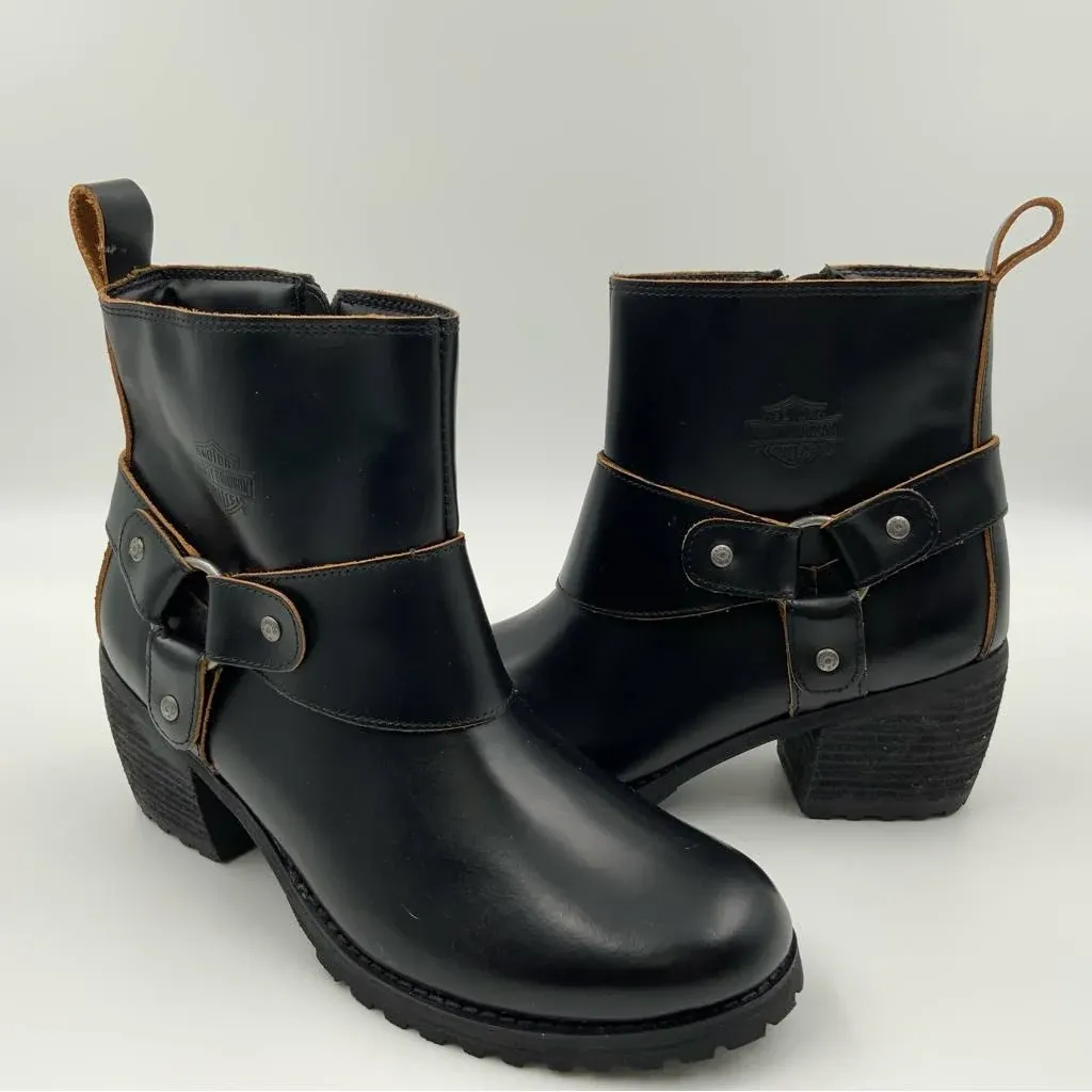 Harley-Davidso<wbr/>n Lalanne Black Motorcycle Women’s Harness Boots. Size 9.5. (NWT).