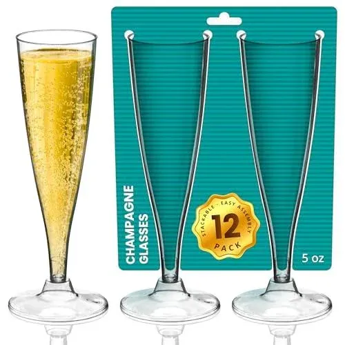 Decorrack 12 Champagne Flute, Disposable Plastic Wine Glasses, Perfect for ...