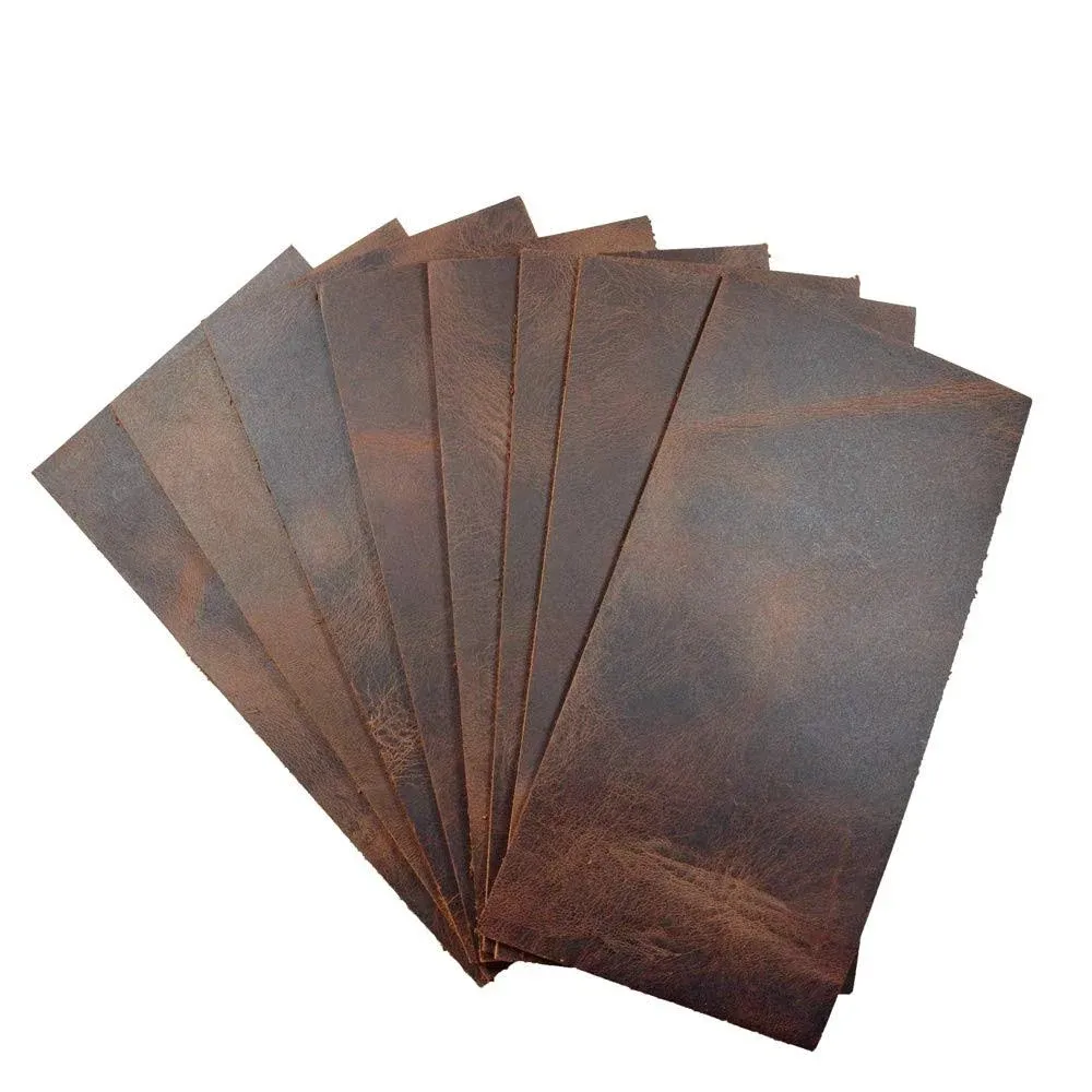 Hide & Drink, Rustic Leather Rectangles (3 x 6 in.) 8 Piece Set for Crafts/Tooling/Hobby Workshop, Heavy Weight (1.6-1.8mm) :: Bourbon Brown