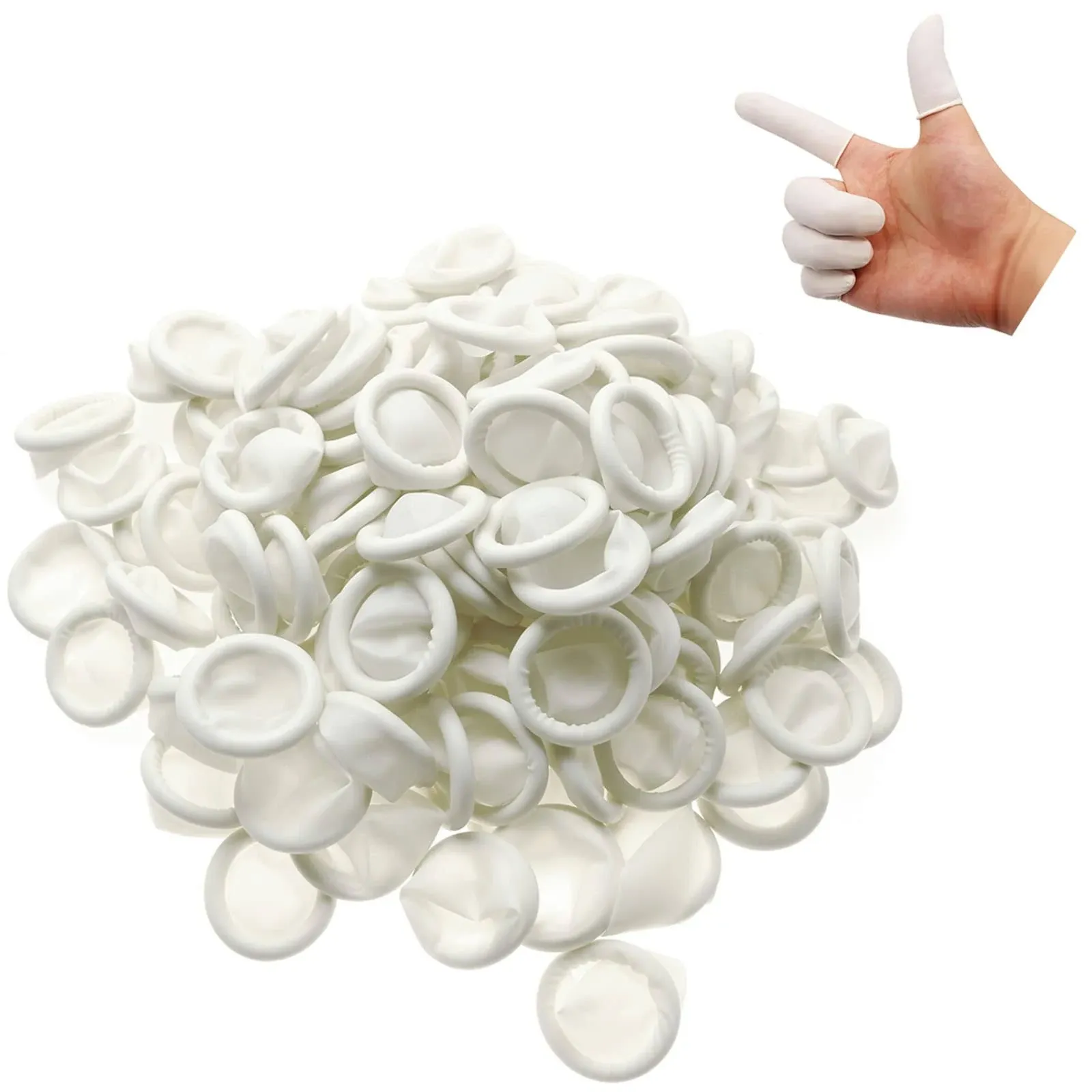 150pcs Disposable Latex Finger Cots Protective Fingertips Gloves Rubber Industrial Fingerstall Sleeves 65x25mm (White)