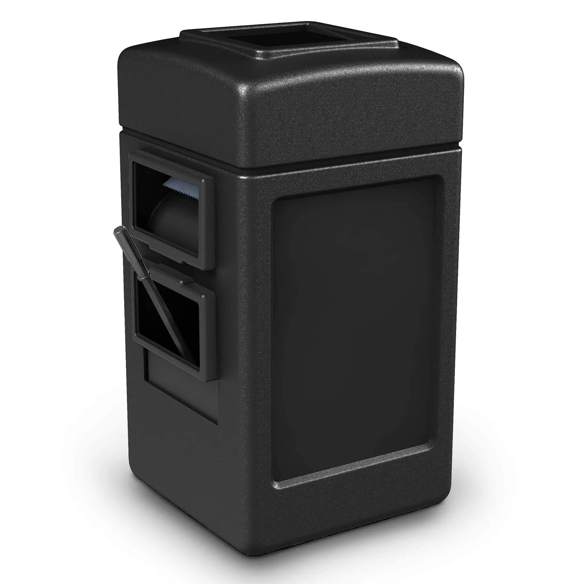 Commercial Zone 755101 28 Gallon Islander Series Black Harbor Square 1 Waste Container with Towel Dispenser, Squeegee, and Windshield Wash Station