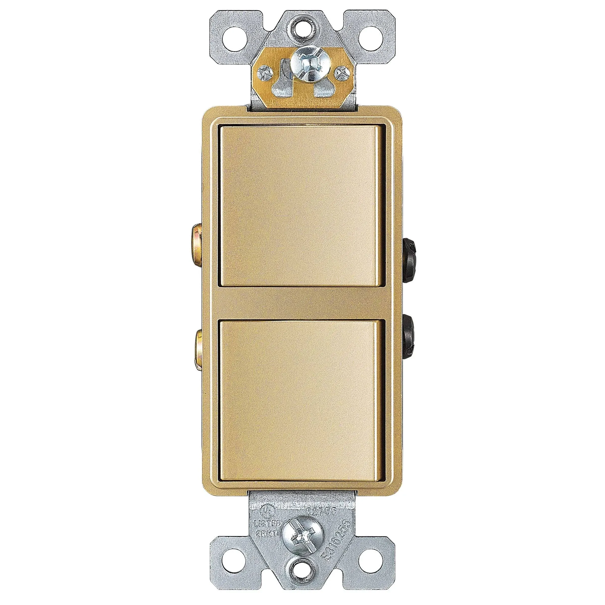 ENERLITES Double Paddle Rocker Decorator Switch, Ground Terminal, Clamp-Type Back Insert Wiring, Copper Wires Only, Single Pole, Residential/Commercial Grade, 15A 120-277VAC, 62834-GD, Gold