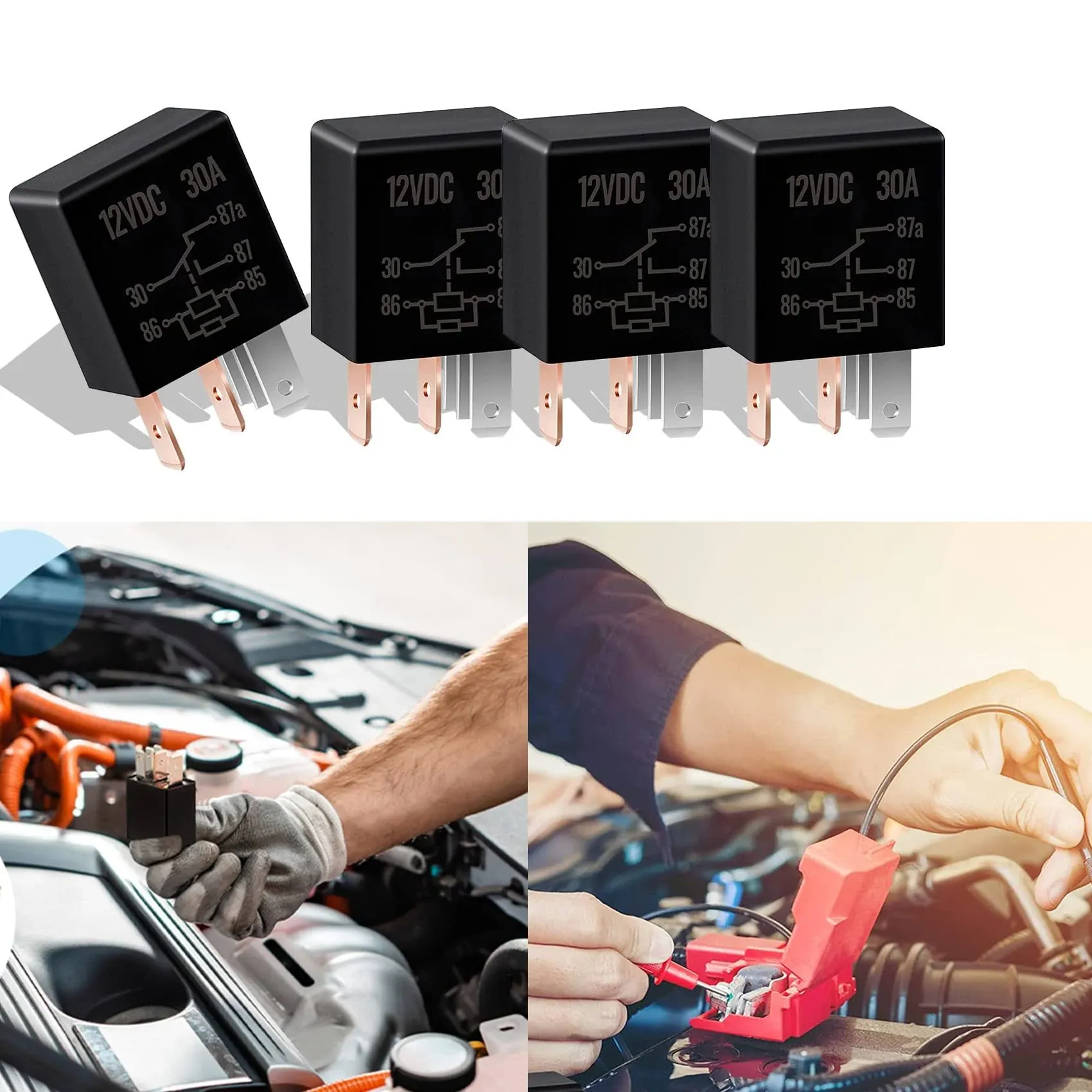 4 Pcs Multi-Purpose Automobile Relay, 5 Pin 12V 30A Relay, Multi Purpose Automotive Relay Black Starter Relay Car Heavy Duty Relay for Car Motor Automotive Replacement Accessories