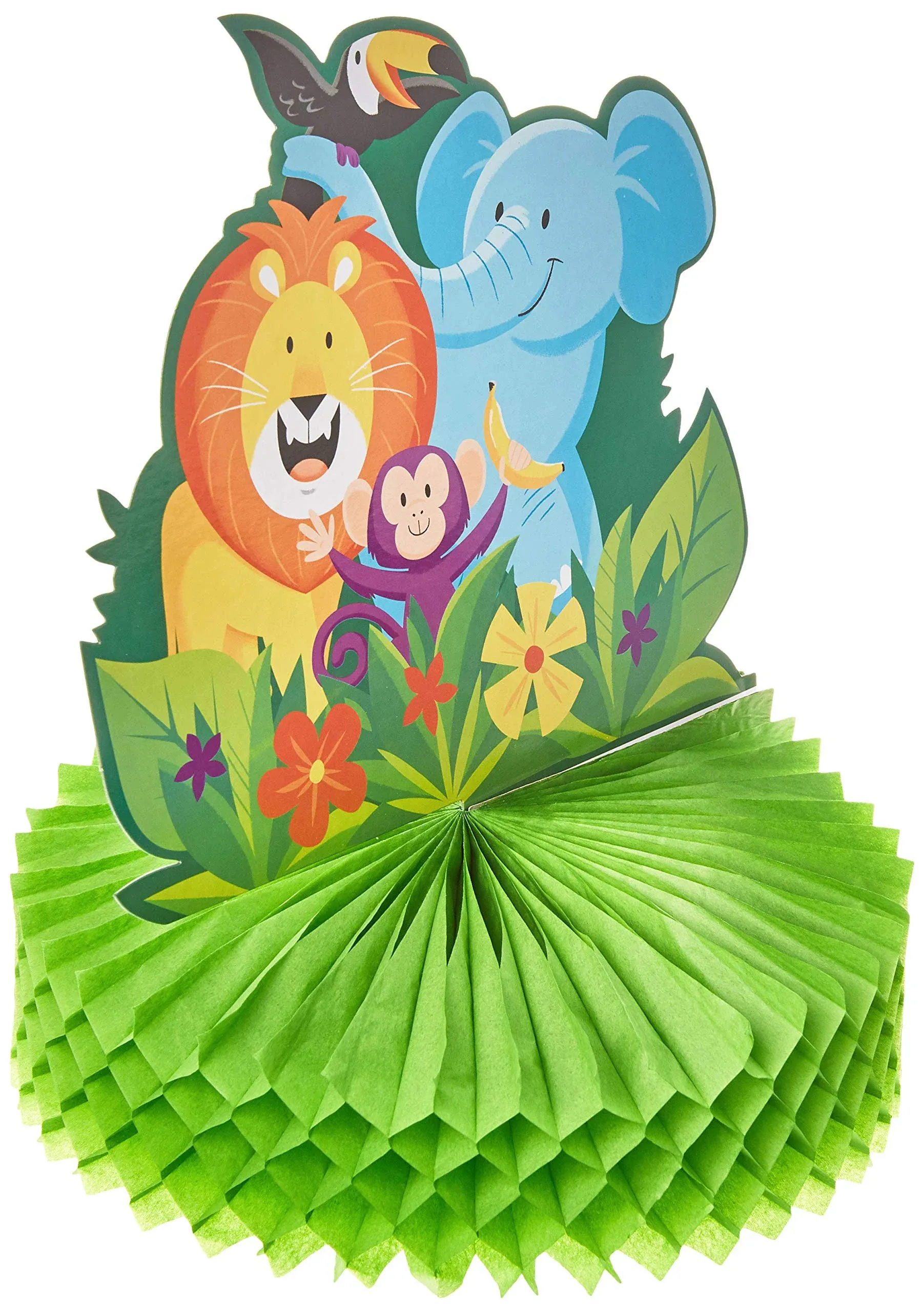 Jungle Safari Honeycomb Shaped Centerpiece 11.2&#034; x 9&#034; Paper Birthday Decorations