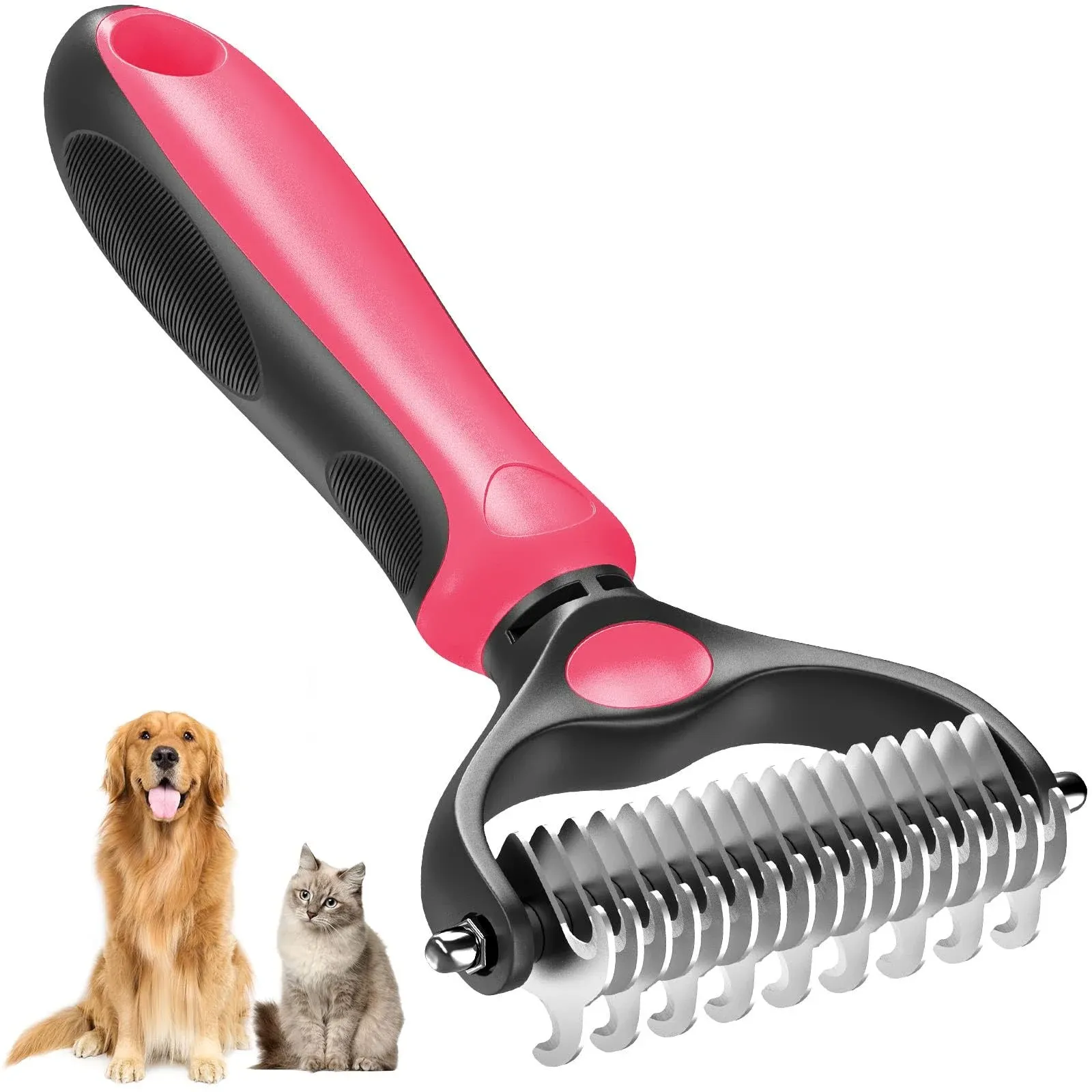 Pet Grooming Brush - Double Sided Shedding and Dematting Undercoat Rake Comb ...