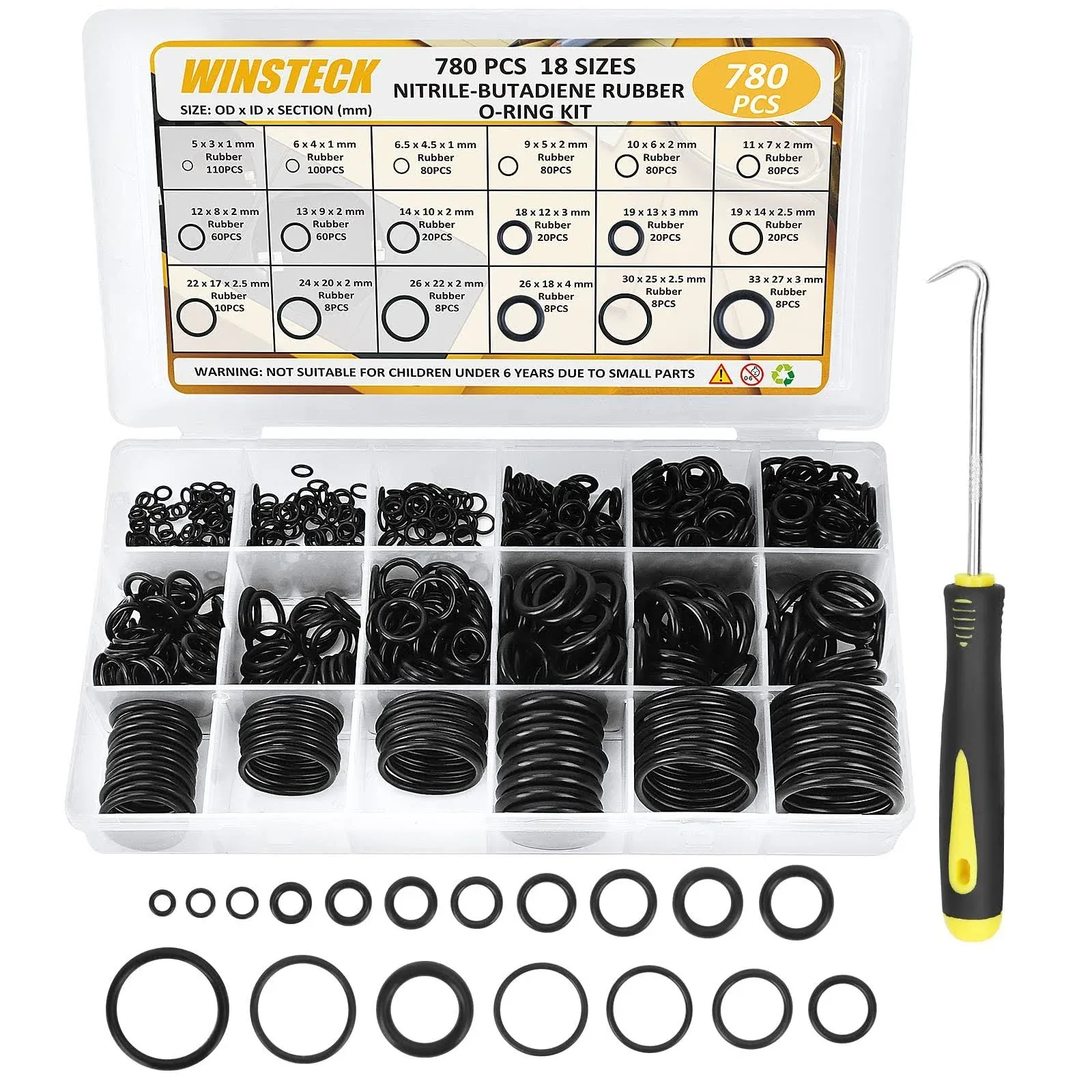 O Ring Assortment Kit Rubber O Ring Set 780 Pcs With 180full Pick &amp; Hook Tool 18