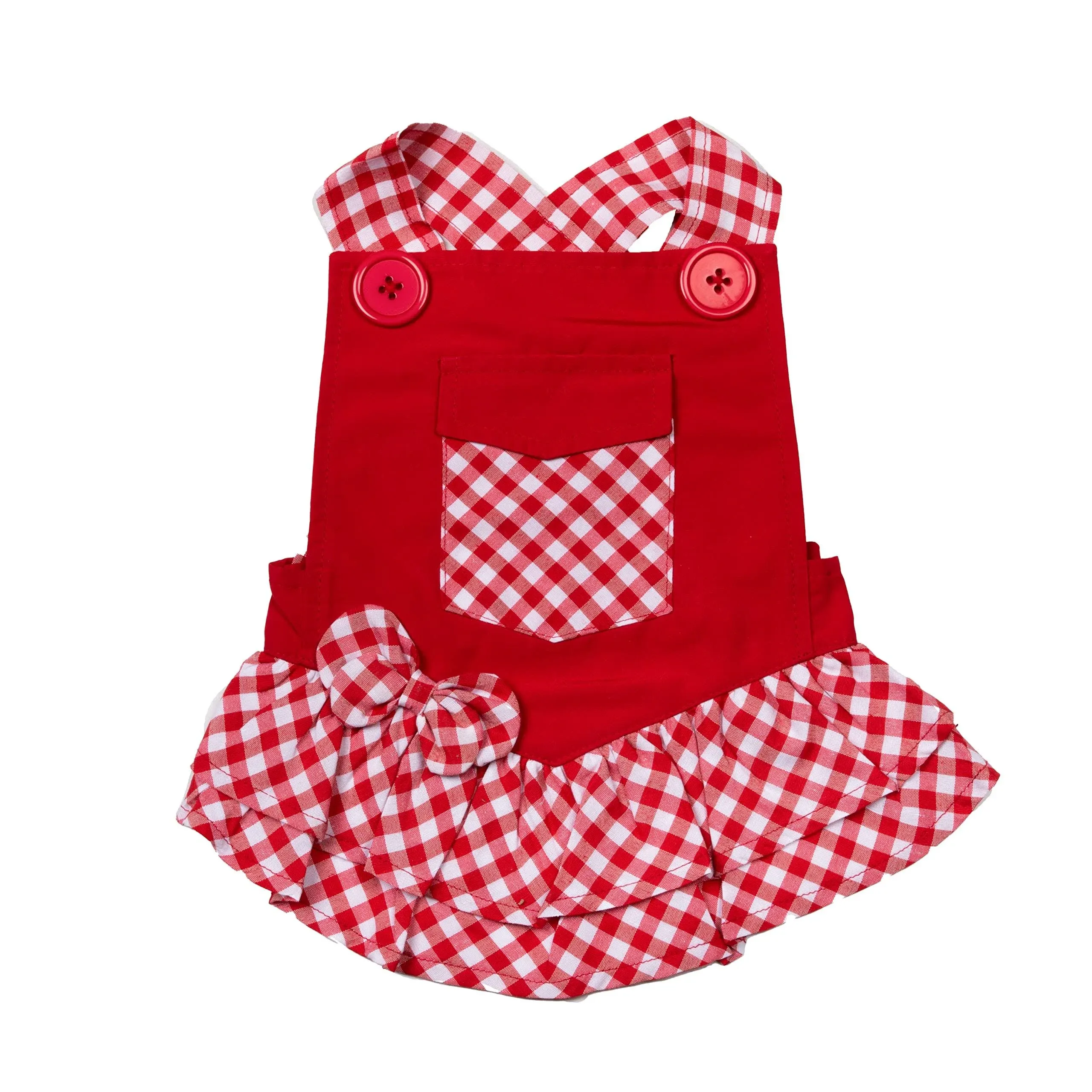 Doggy Parton, Dog and Cat Clothes, Gingham Overalls Pet Dress, Red, Small