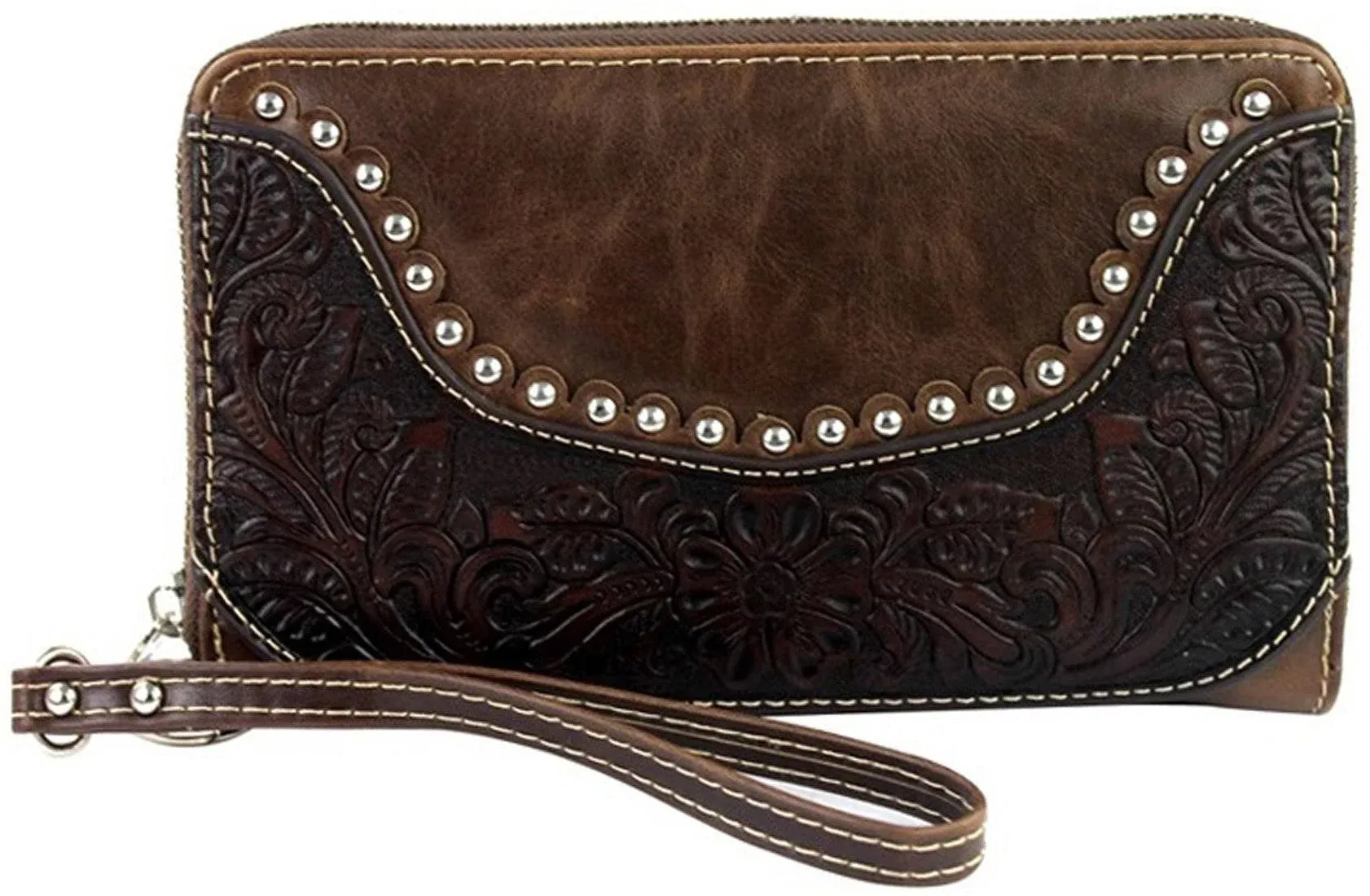 Montana West 2-in-1 Tooled Leather Wristlet Wallet - Coffee, Women's, Size: 4, Brown