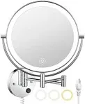 Benbilry 9" Lighted Wall Mounted Makeup Mirror with Magnification 10X, 3 Color Lights & Adjustable Brightness, 360° Swivel Large Size LED Vanity