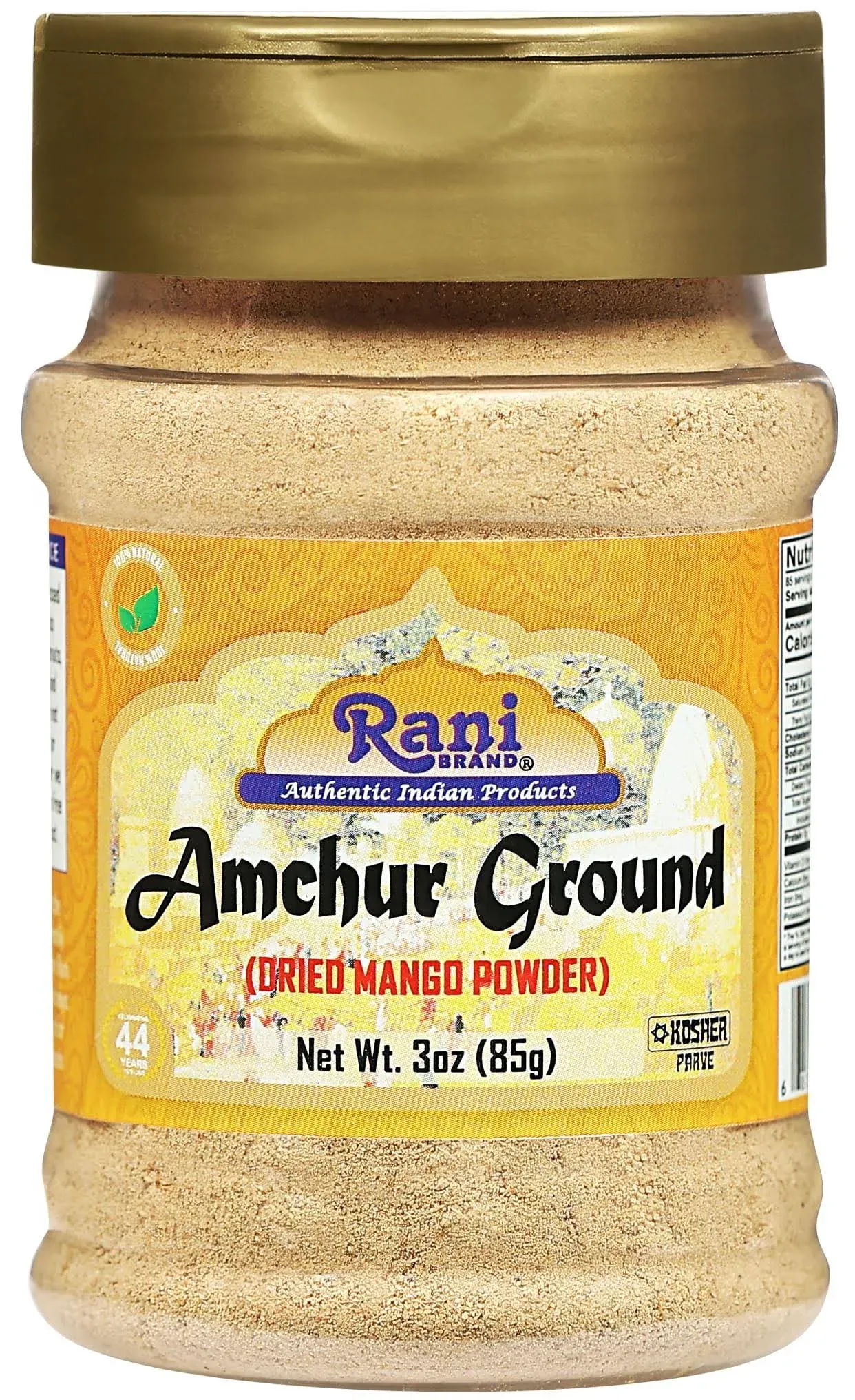 Rani Amchur (Mango) Ground Powder Spice 3oz (85g) PET Jar ~ All Natural, Indian Origin | No Color | Gluten Friendly | Vegan | NON-GMO | Kosher | No Salt or fillers