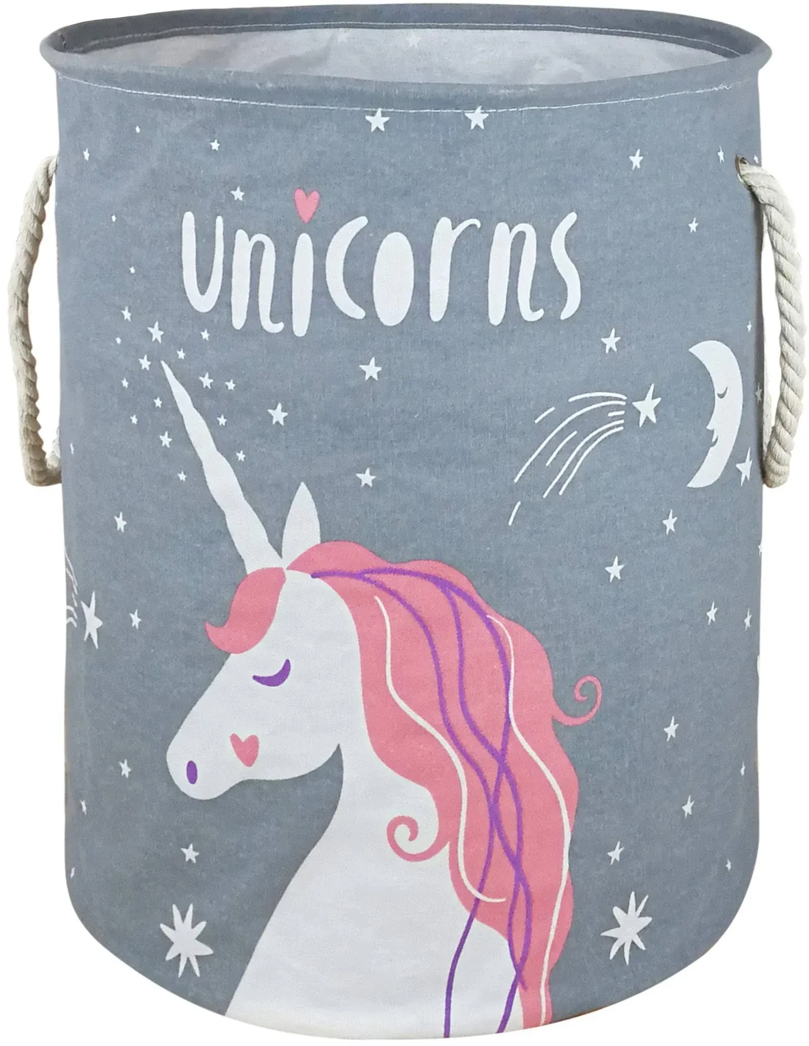 VAIVUSTO Round Laundry Basket Waterproof Canvas Large Clothes gray unicorn 