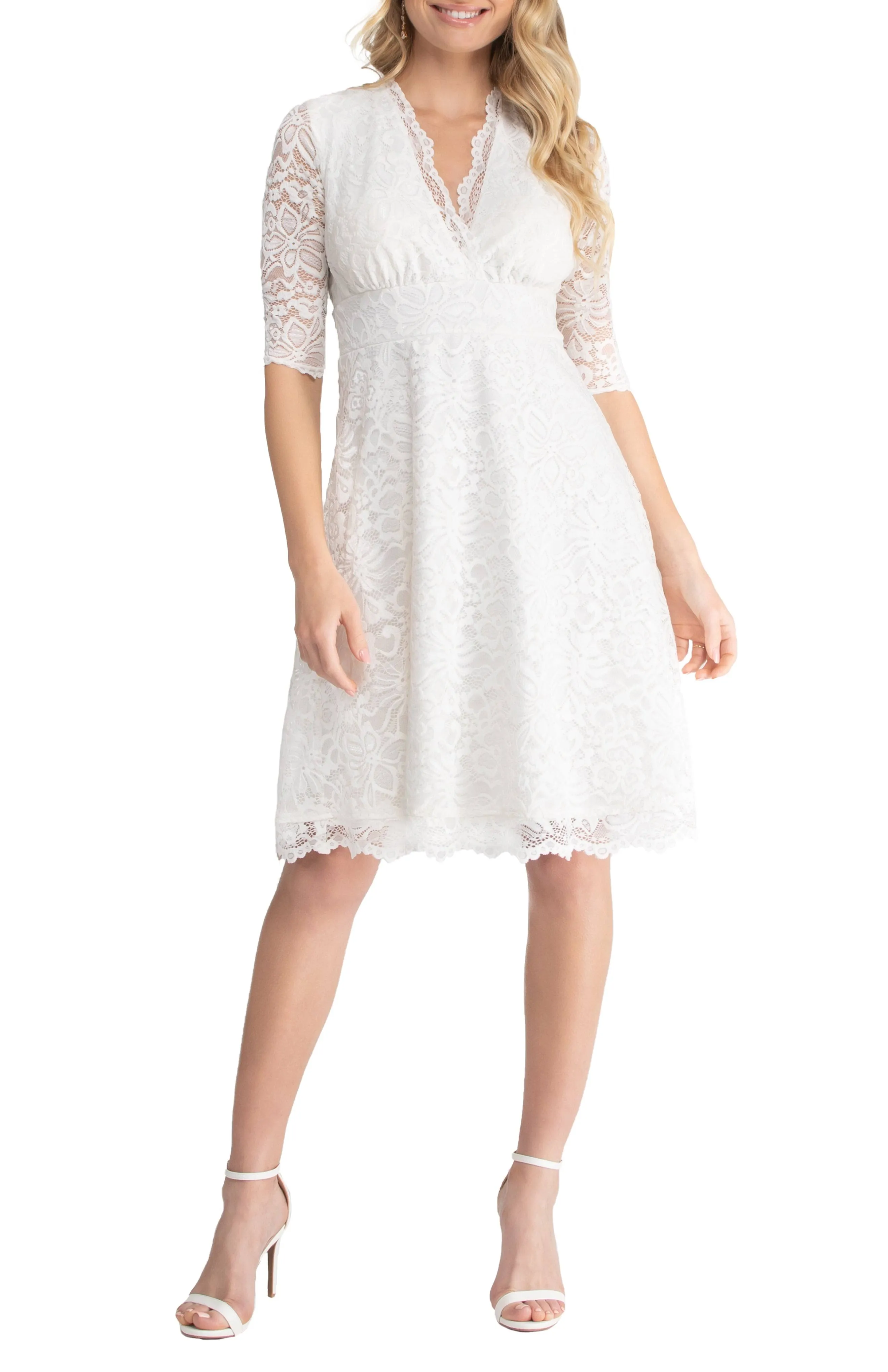 Kiyonna Bella Lace Fit & Flare Dress Ivory