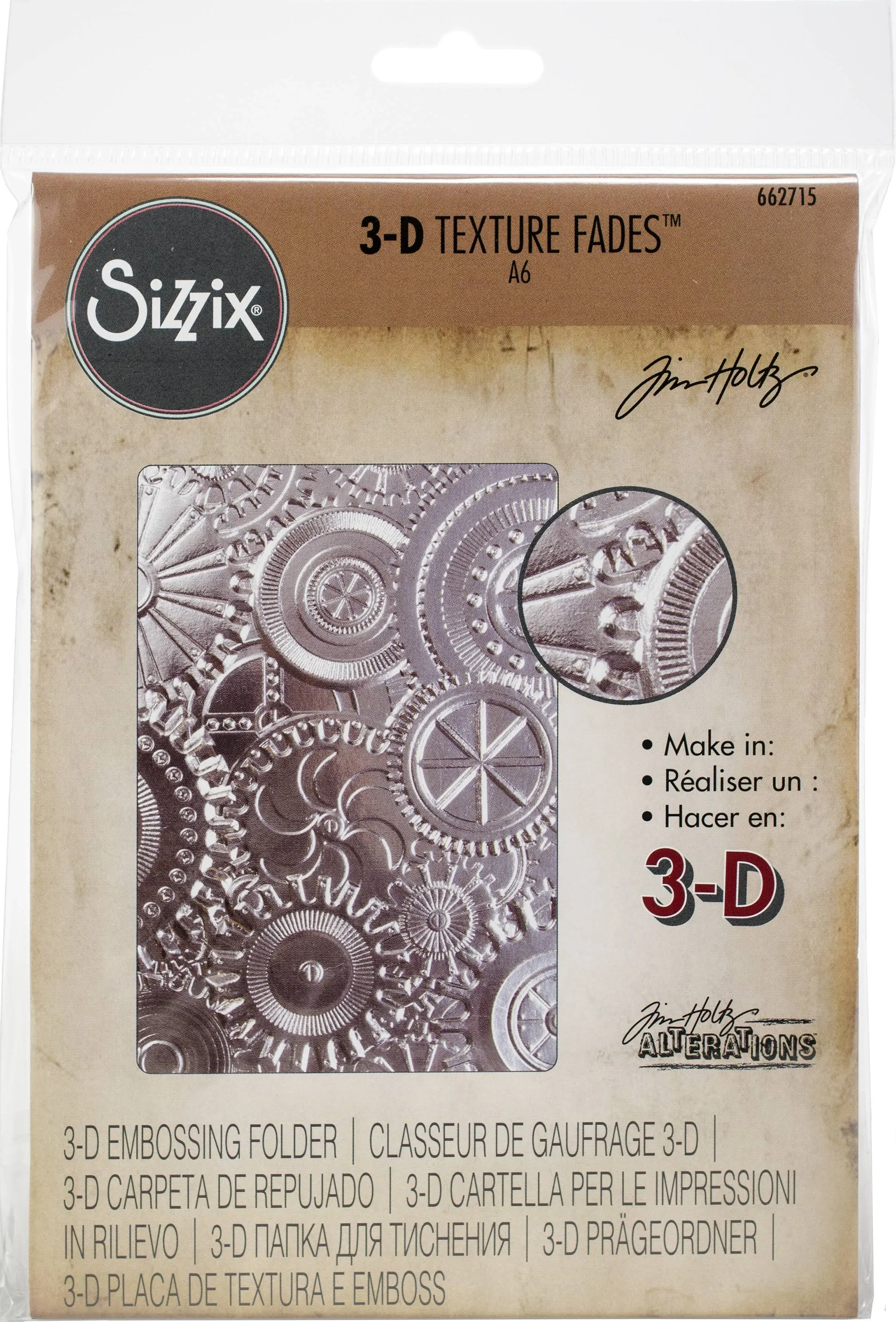 Sizzix 3-D Textured Impressions Embossing Folder Mechanics Tim Holtz Item 662715