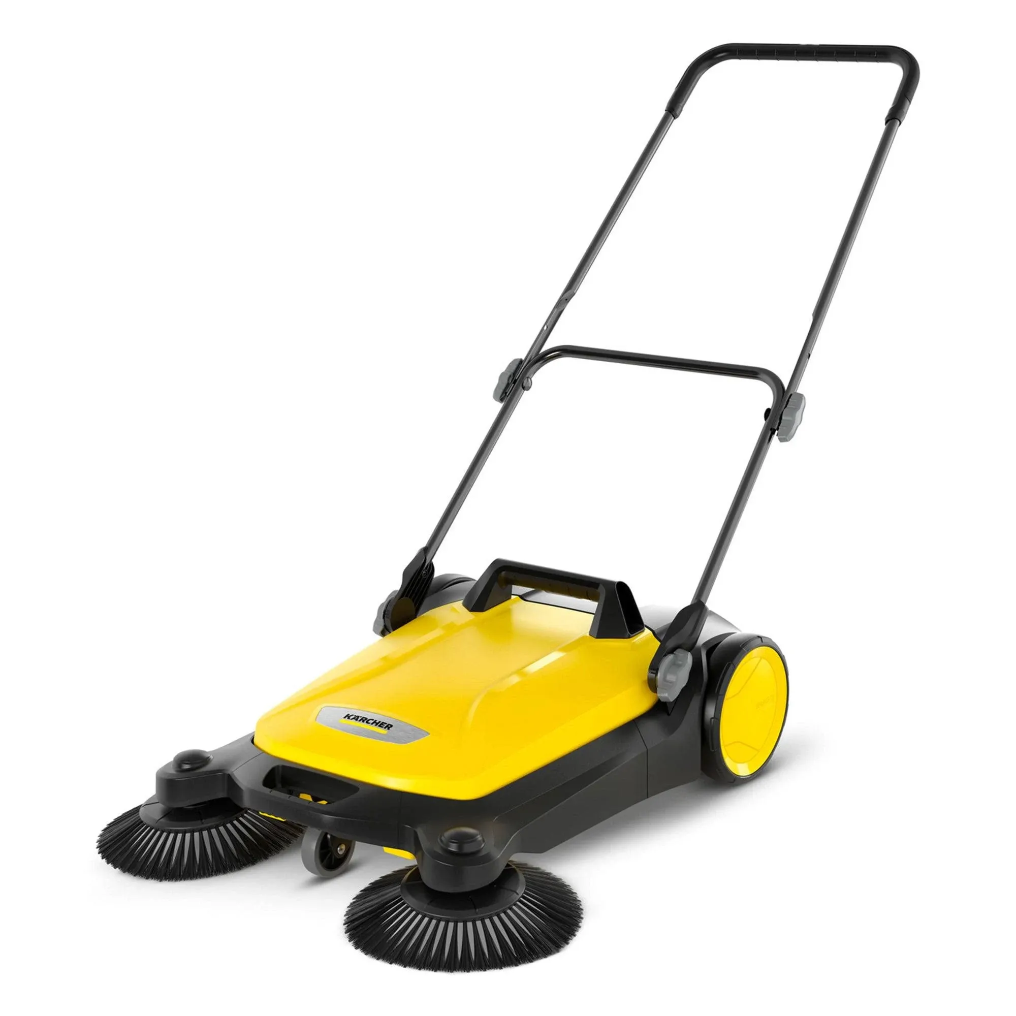 S 4 Twin Walk-Behind Outdoor Hand Push Sweeper - 5.25 Gal. Capacity