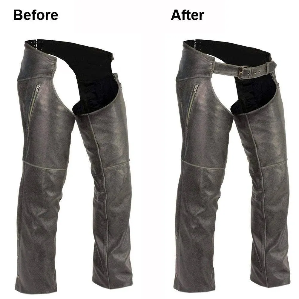 HWK Motorcycle Leather Chaps for Men and Women, Black Motorcycle Chaps for Road Rash Protection and All-Weather Comfort, Cowboy Chaps for Enduro