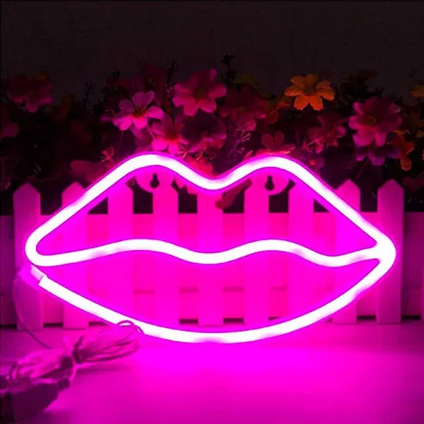 MorTime Cute Neon Signs, LED Neon Light for Party Supplies, Girls Room Decoration Accessory, Table Decoration, Children Kids Gifts (Lip Shaped)