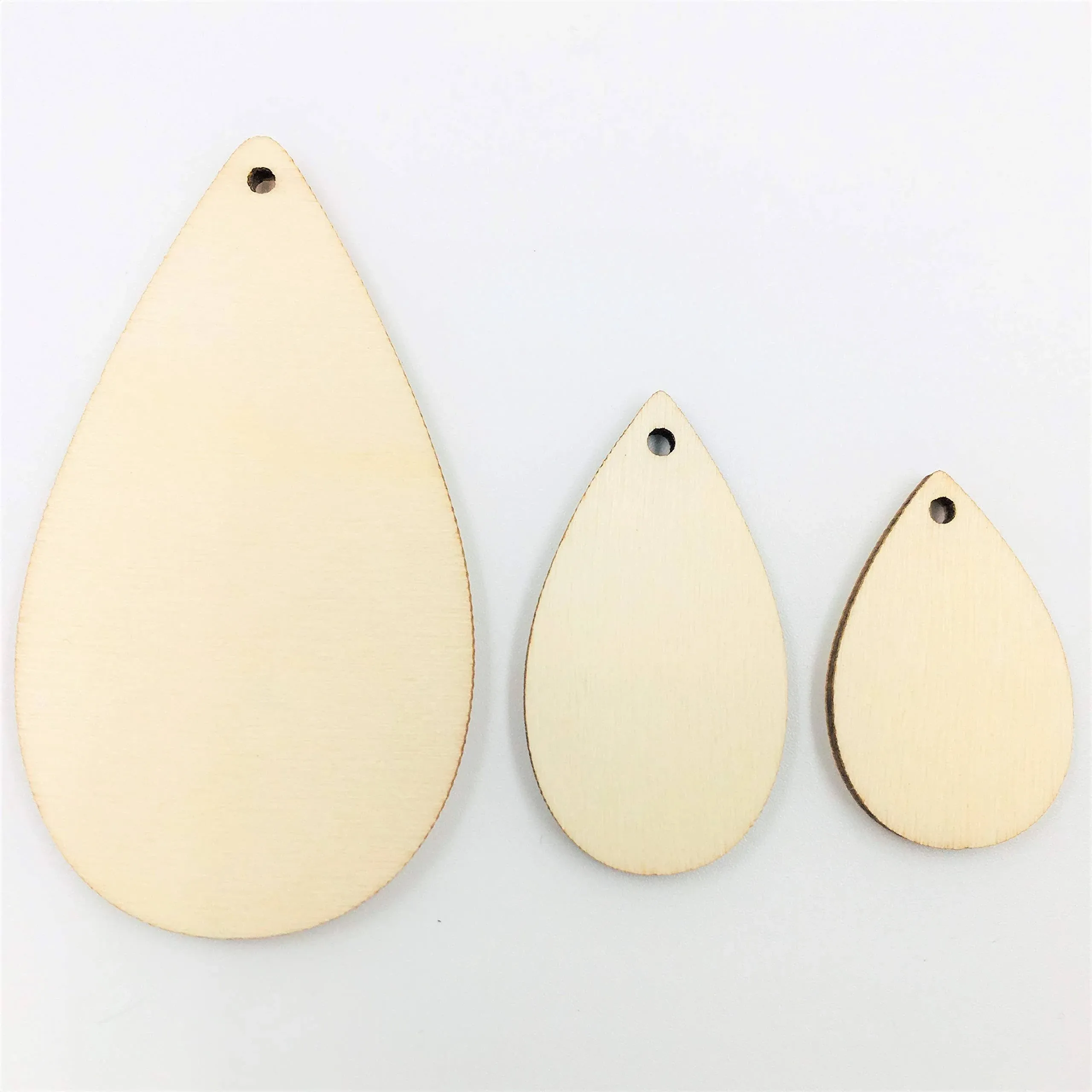 30PCS Unfinished Wood Teardrop Earring Blanks Pendant Laser Cut Wood Shapes (Natural, 2 1/2&quot;, 1 1/2&quot;, 1 3/16&quot;)