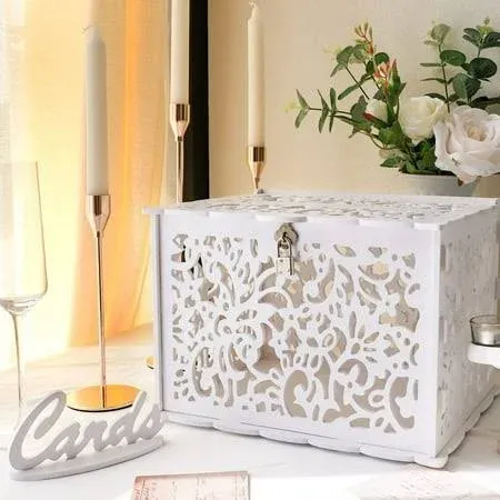 OurWarm White Wedding Card Box with Lock, PVC Gift