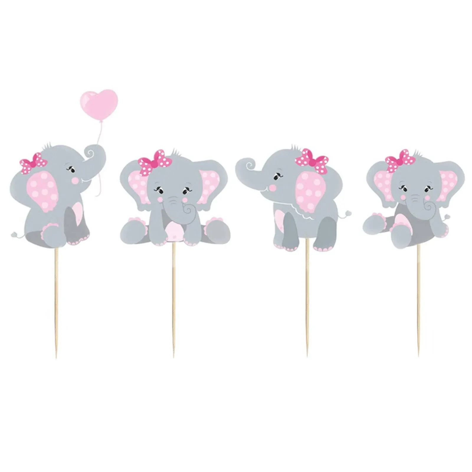 48 Pieces Pink Elephant Cupcake Toppers for Girl Baby Shower Decorati