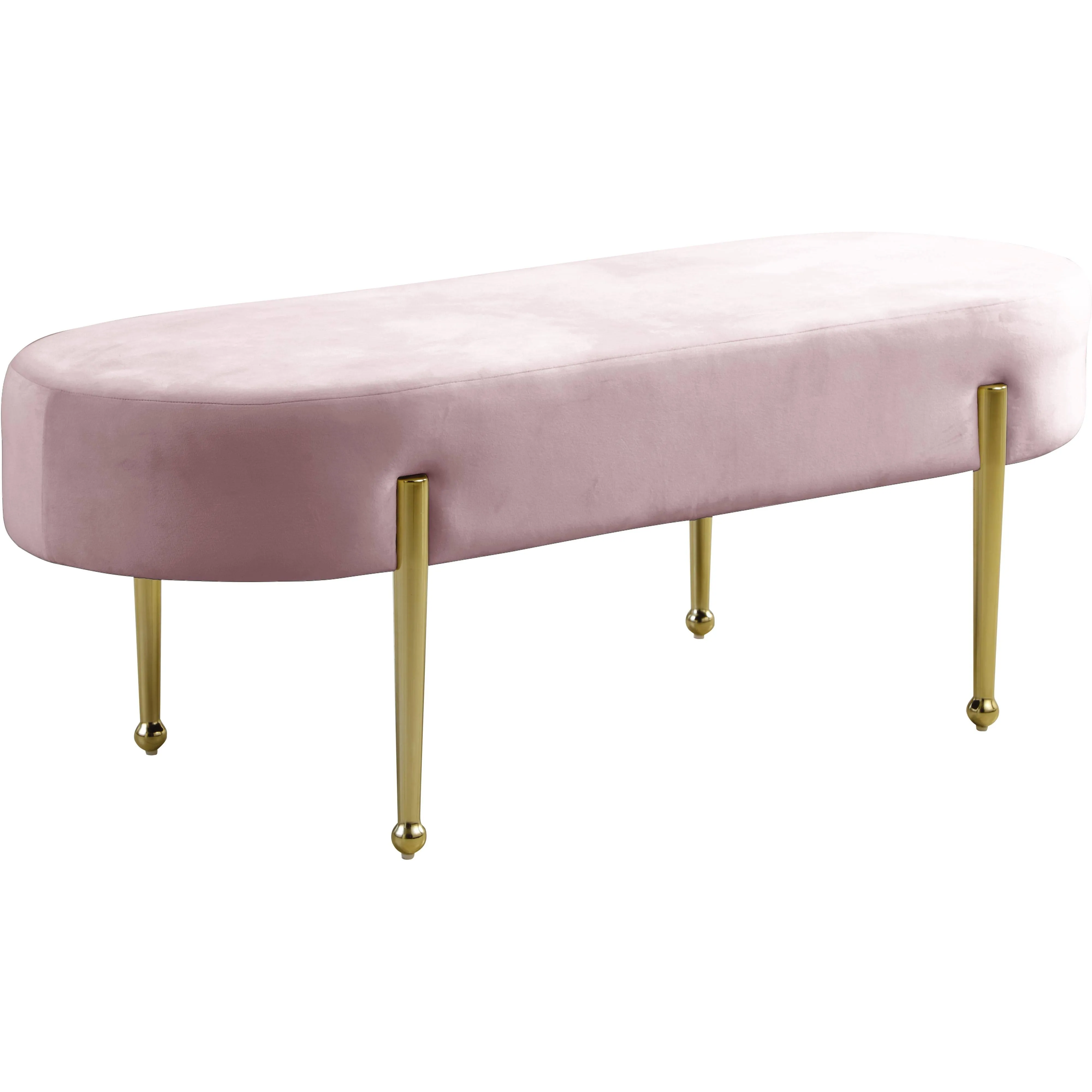 Meridian Furniture 107Pink 47.5 x 18 x 18 in. Gia Pink Velvet/Gold Bench