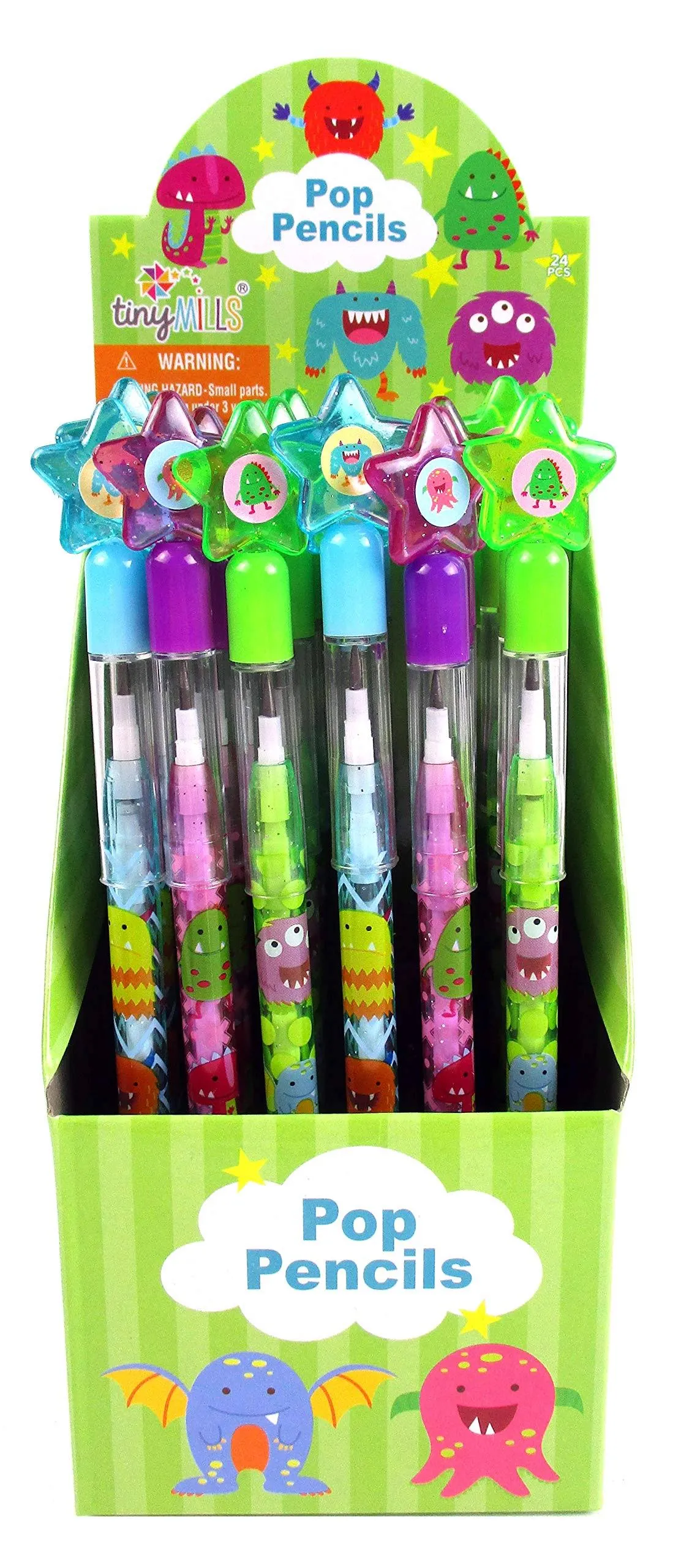 TINYMILLS 24 Pcs Monsters Multi Point Pencils Stackable Pencil with Eraser for Halloween Monster Party Favor Prize Carnival Goodie Bag Stuffers Classroom Rewards