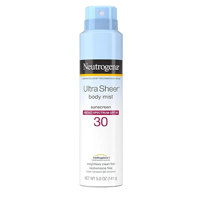 Neutrogena Ultra Sheer Body Mist Sunscreen Spray Broad Spectrum SPF 30, Lightweight, Non-Greasy & Water Resistant, Oil-Free & Non-Comedogenic, Oxybenzone-Free UVA/UVB Sunscreen Mist, 5 oz (Pack of 3)