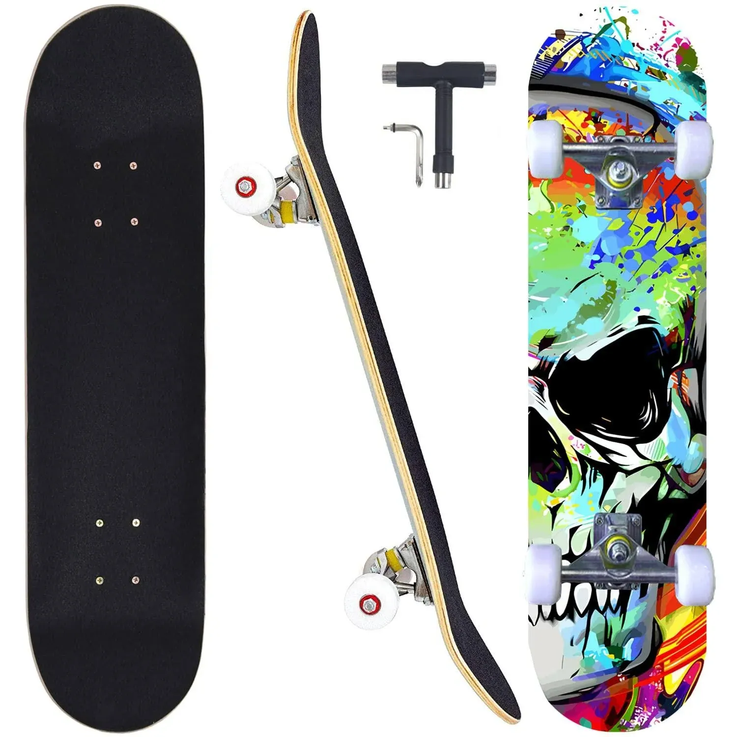 Skateboards for Beginners Adults Youths Teens Kids Girls Boys 31 Inch Pro Complete Skate Boards 7 Layer Canadian Maple Double Kick Concave Longboards