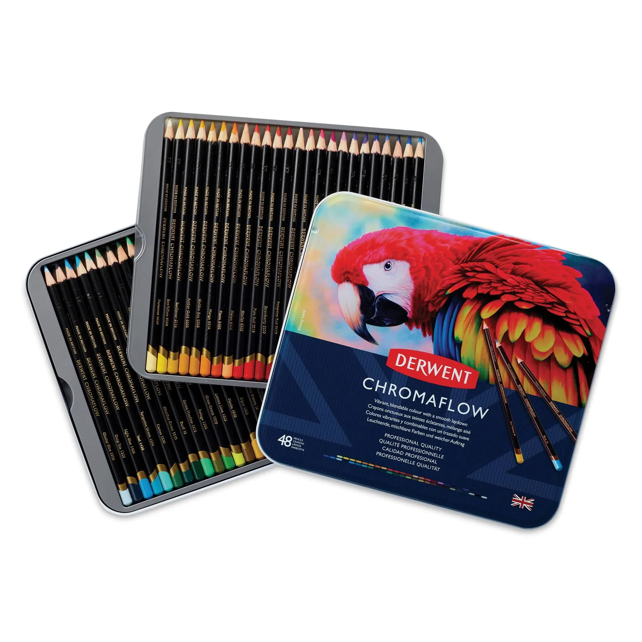 Derwent Chromaflow Colored Pencils Tin, Set of 48, Great for Holiday Gifts, 4mm Wide Core, Multicolor, Smooth Texture, Art Supplies for Drawing, Blending, Sketching, Professional Quality (2306013)